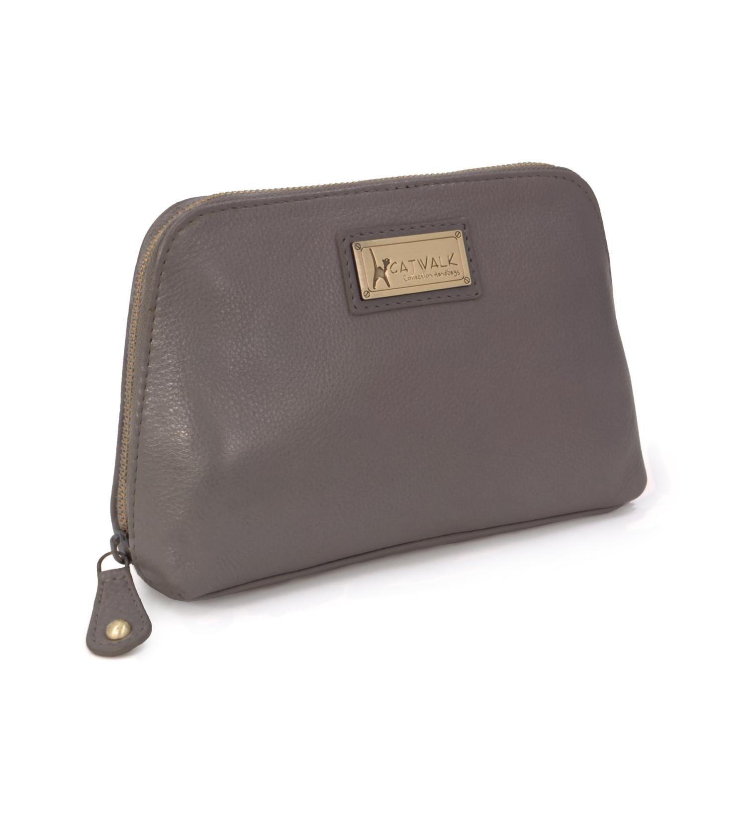 Catwalk Collection Handbags | Ladies Leather Makeup Bag | Medium Cosmetic Bag - Emma in Grey - Ideal for Handbag Essentials - Buy Online on GoSupps.com