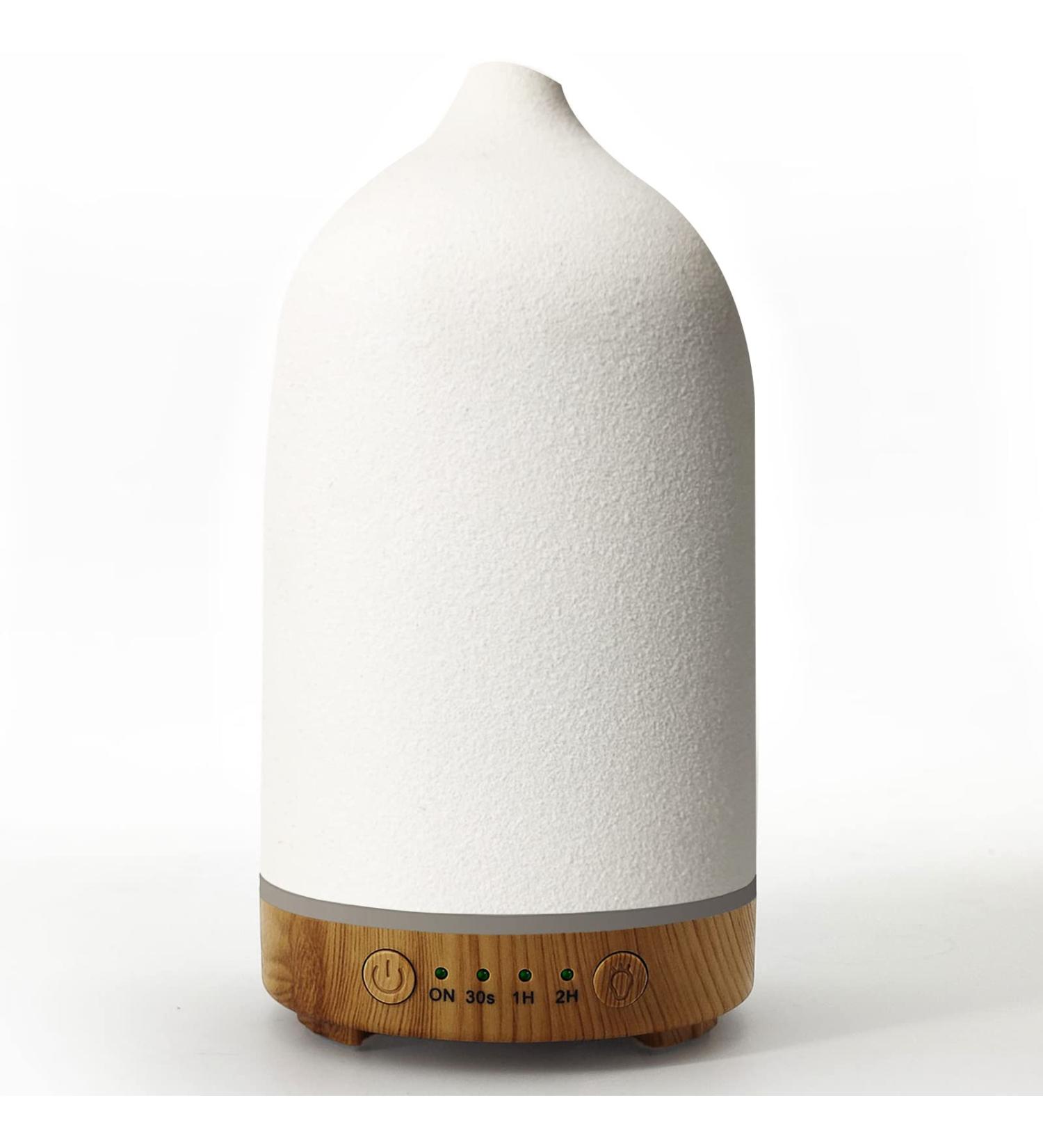 Essential Oil Diffuser Humidifier 100ML - Aromatherapy Ceramic Diffuser Wood Grain with 7-Color Night Light for Home Office Decor - A-White Wood Grain - Buy Online on GoSupps.com