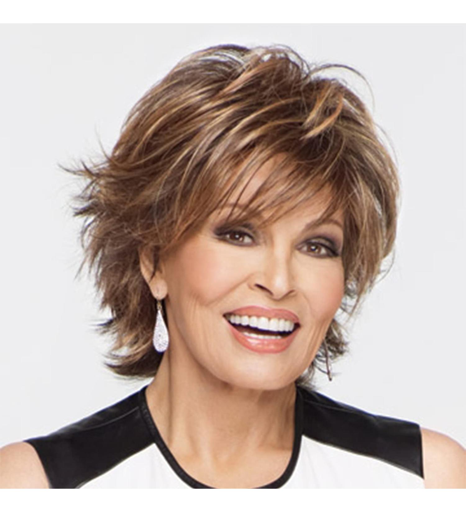 SENHORAS Dark Brown Mixed Blonde Pixie Cut Wig for White Women - Short Wavy Synthetic Hair with Bangs and Highlights - Buy Online on GoSupps.com