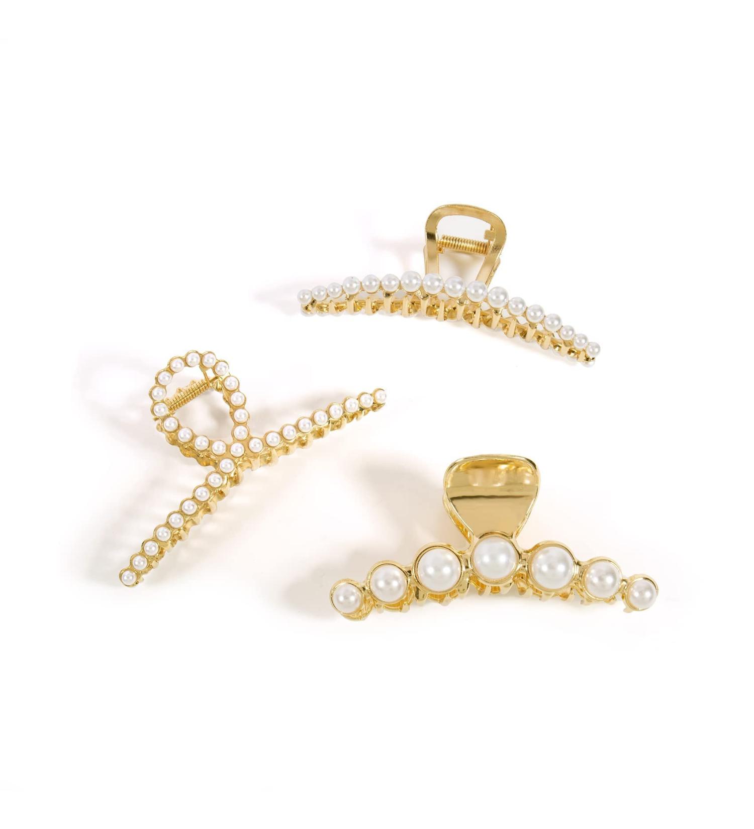 Gold Pearl Hair Clips for Women and Girls - Large Jumbo Claw Clip for Thick Hair - Metal Hair Accessory - Buy Online on GoSupps.com