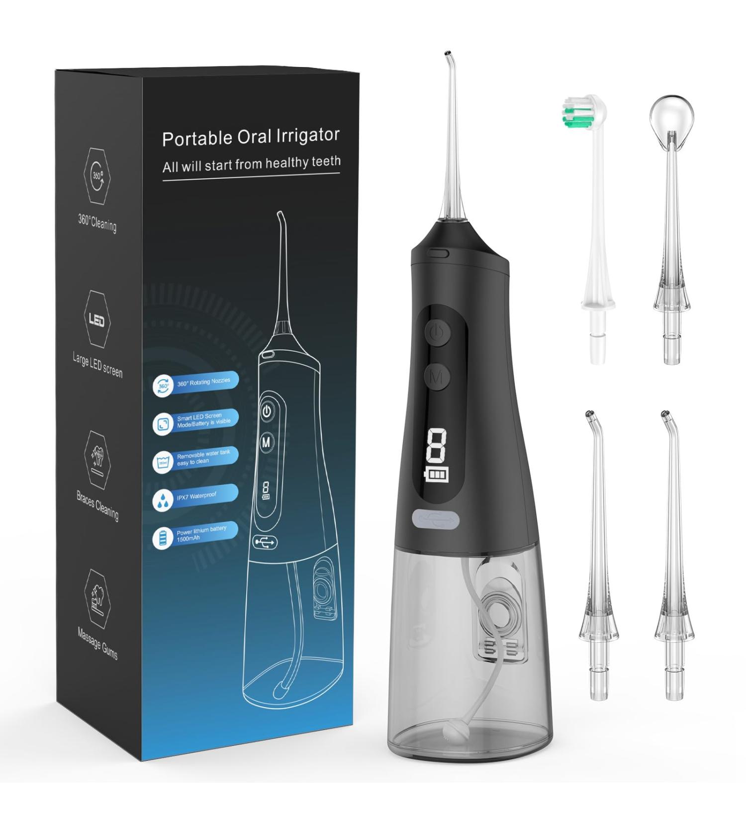 Powerful Wireless Oral Shower - 9 Modes 4 Nozzles IPX7 Waterproof 350ml Tank | Ideal for Home & Travel - Buy Online on GoSupps.com