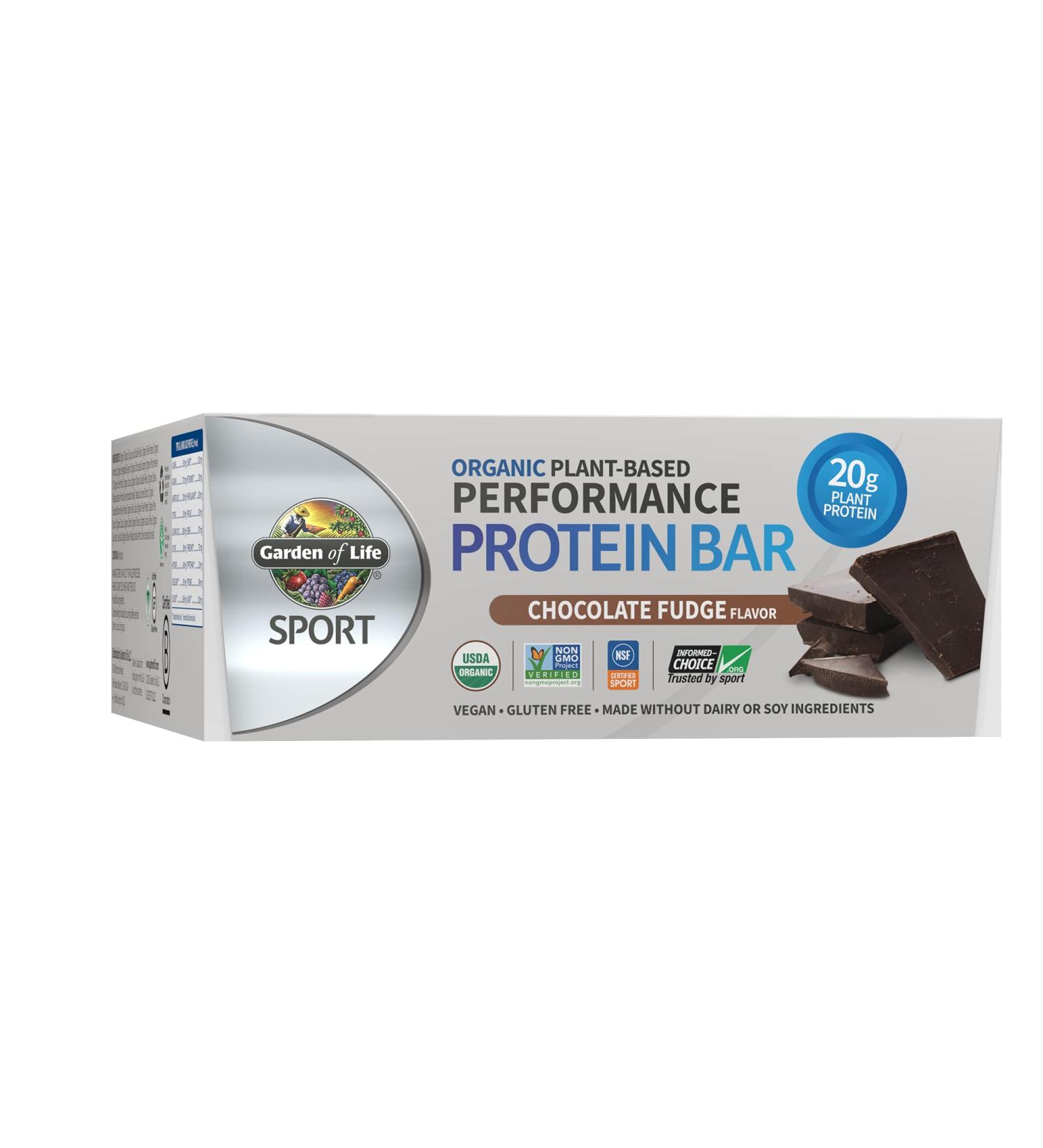 Garden of Life Sport Organic Plant-Based Performance Protein Bar - Chocolate Fudge (12 Bars, 2.7 oz Each) - Buy Online on GoSupps.com