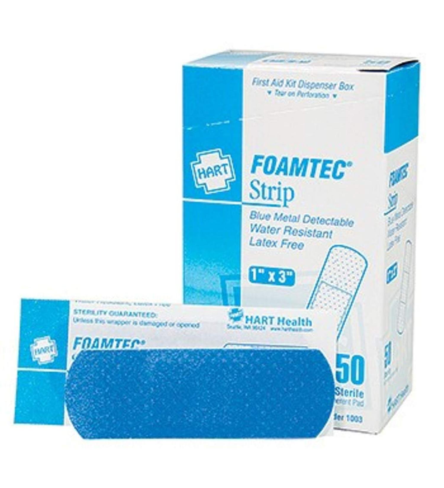 Hart Foamtec 1"x3" Blue Metal Detectable Bandages - 50