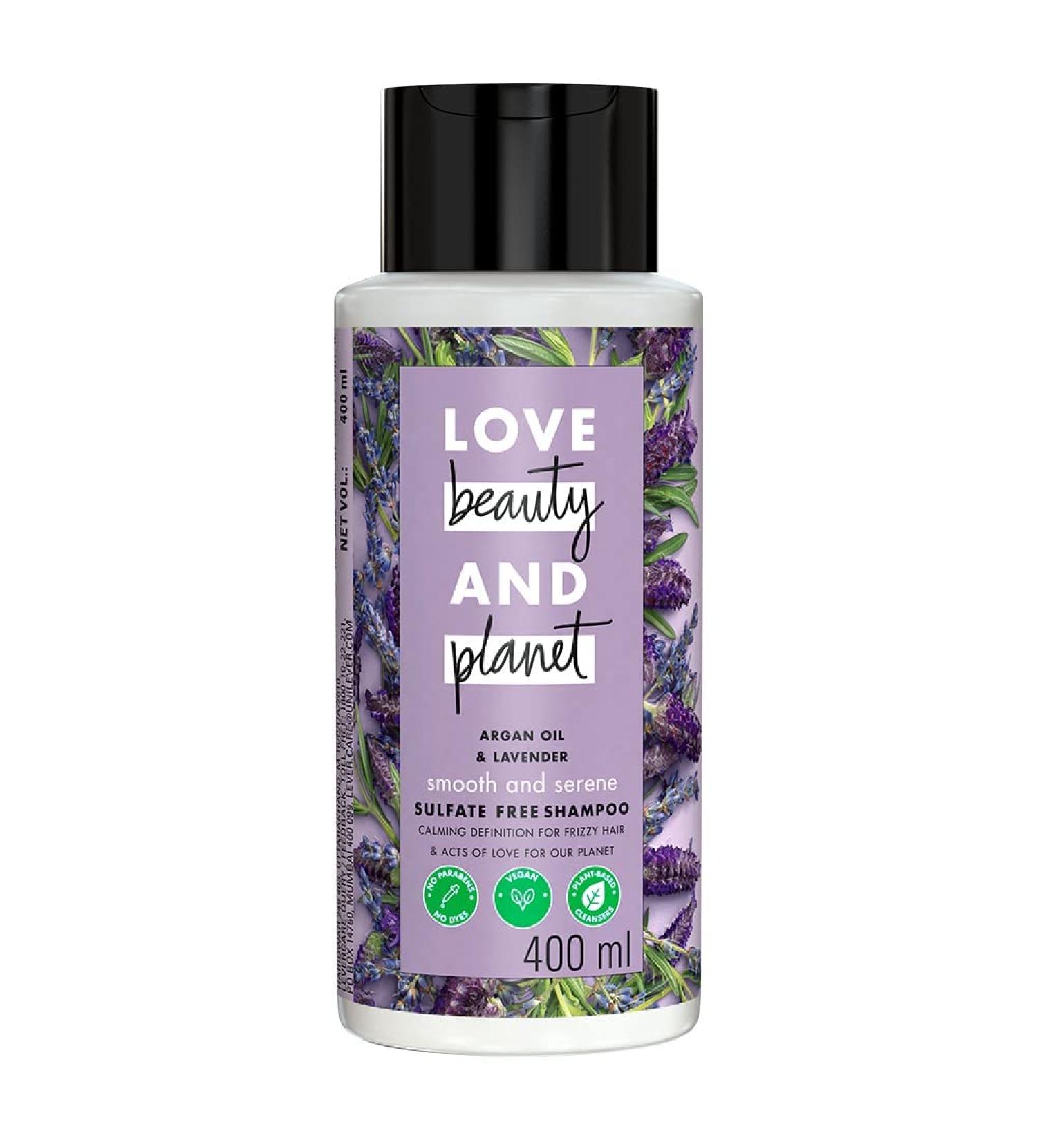 Lo ve Bea uty & Planet Argan Oil and Lavender Sulfate Free Smooth and Serene Shampoo|| No Parabens|| No Dyes|| 400ml - Buy Online on GoSupps.com