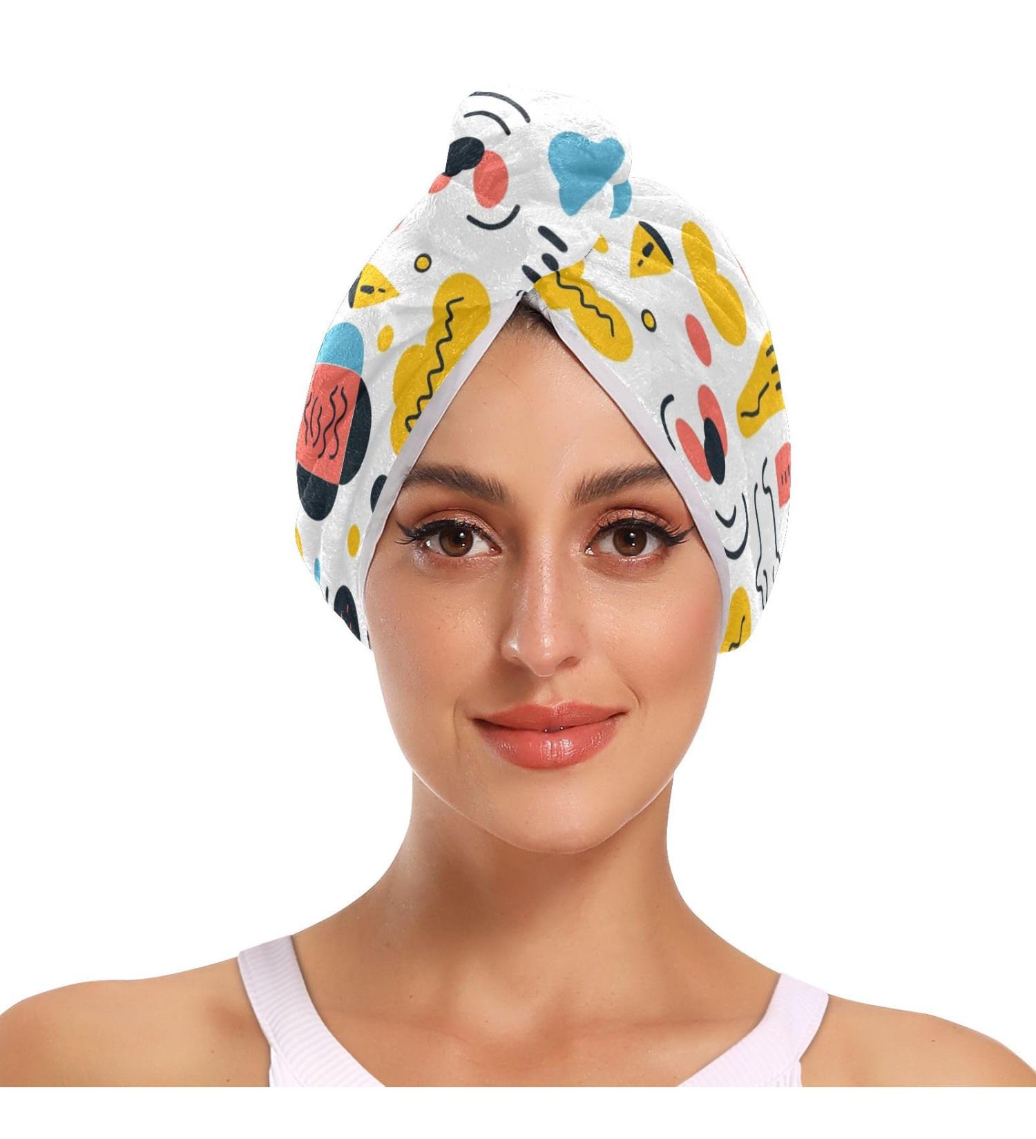 Abstract Pattern Hair Towel 2 Pack - Super Absorbent Quick Dry Hair Turbans for Women & Girls | International Shipping - Buy Online on GoSupps.com