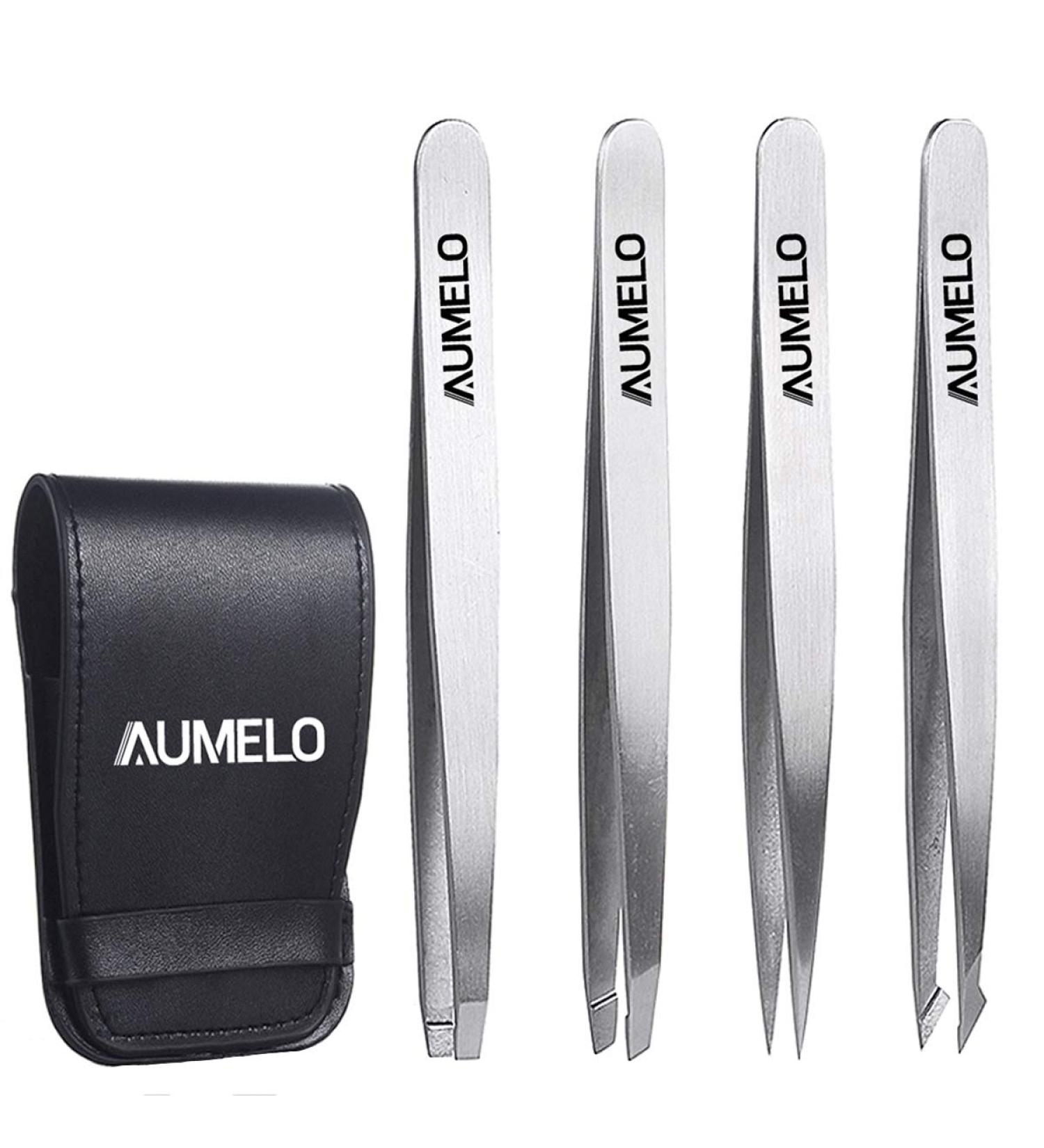 Aumelo 4-Piece Professional Stainless Steel Tweezers Set - Precision Eyebrow and Splinter Removal Kit with Travel Case - No Colored, Chemical-Free Tweezer Tips - Buy Online on GoSupps.com