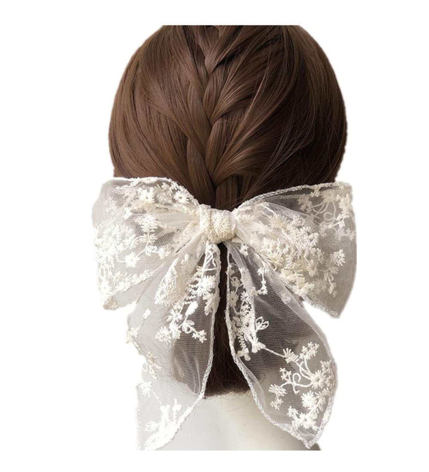 Asphire Vintage Lace Large Bow-Knot Hair Clip - Handmade Embroidery Bridal Butterfly Barrette Clip for Women - White - Buy Online on GoSupps.com