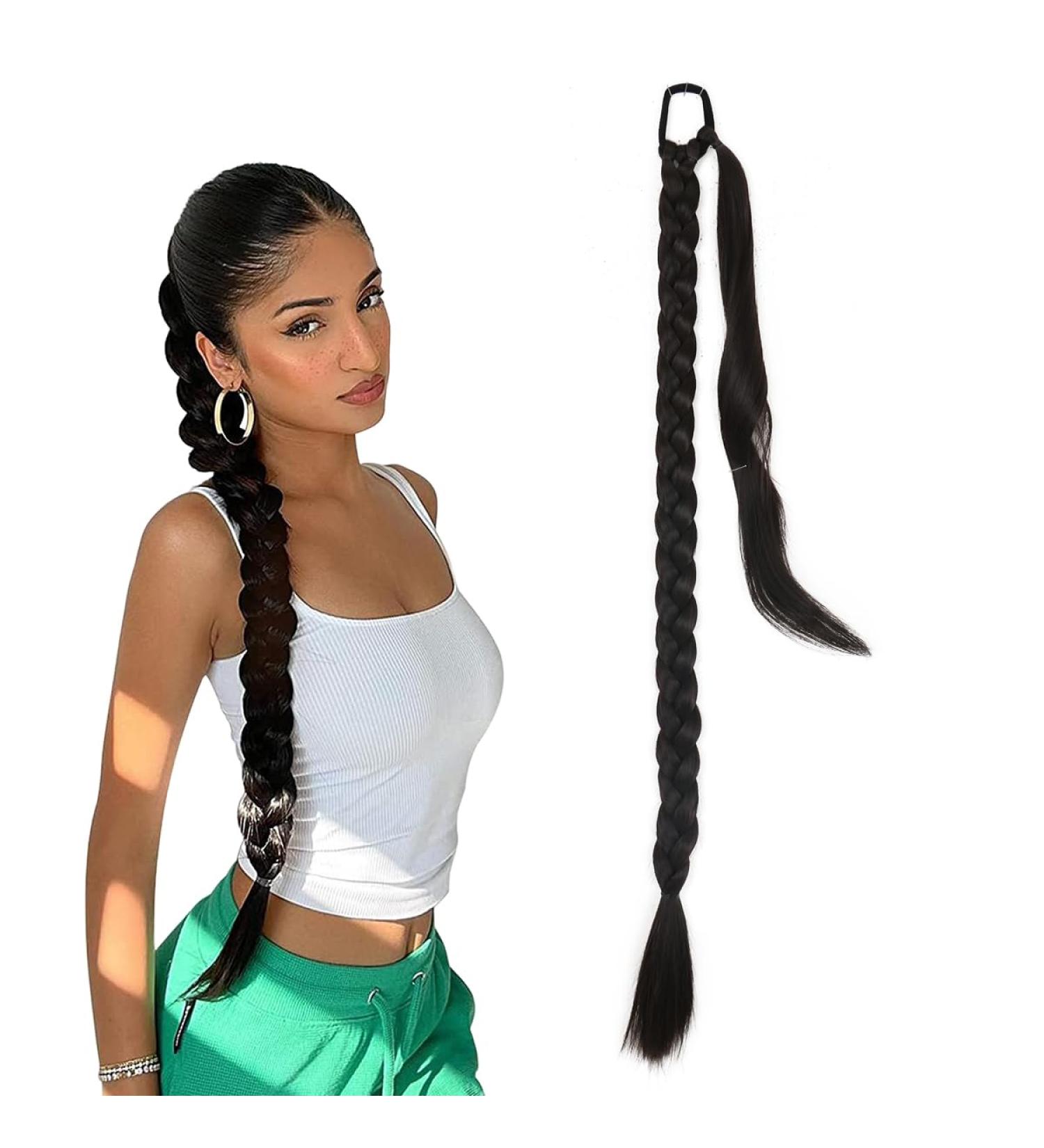 prinfantasy Hair Extensions for Braiding DIY Braid Ponytail Extension Long Straight 33" Ponytail Hair Extensions Natural Invisible Resistant Fiber Soft Natural Black Brown MW262 MW262 33 inch - Buy Online on GoSupps.com