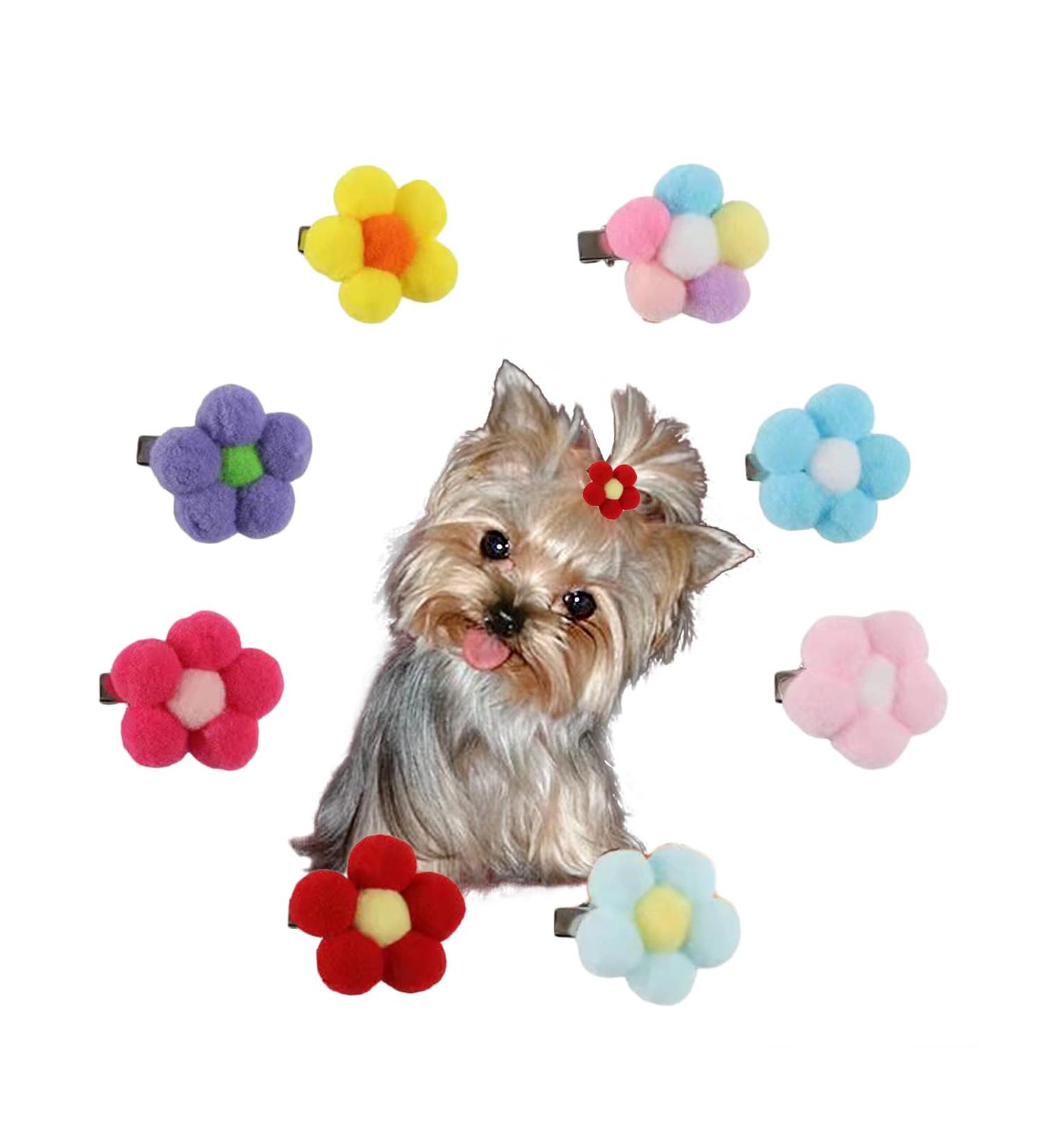 ZARSIO Small Dog Hair Clips Cute Dog Hair Bows Fur Ball Flower Puppies Hair Barrettes Alligator Hair Clips Cat Puppy Party Birthday Grooming Hair Accessories - Buy Online on GoSupps.com