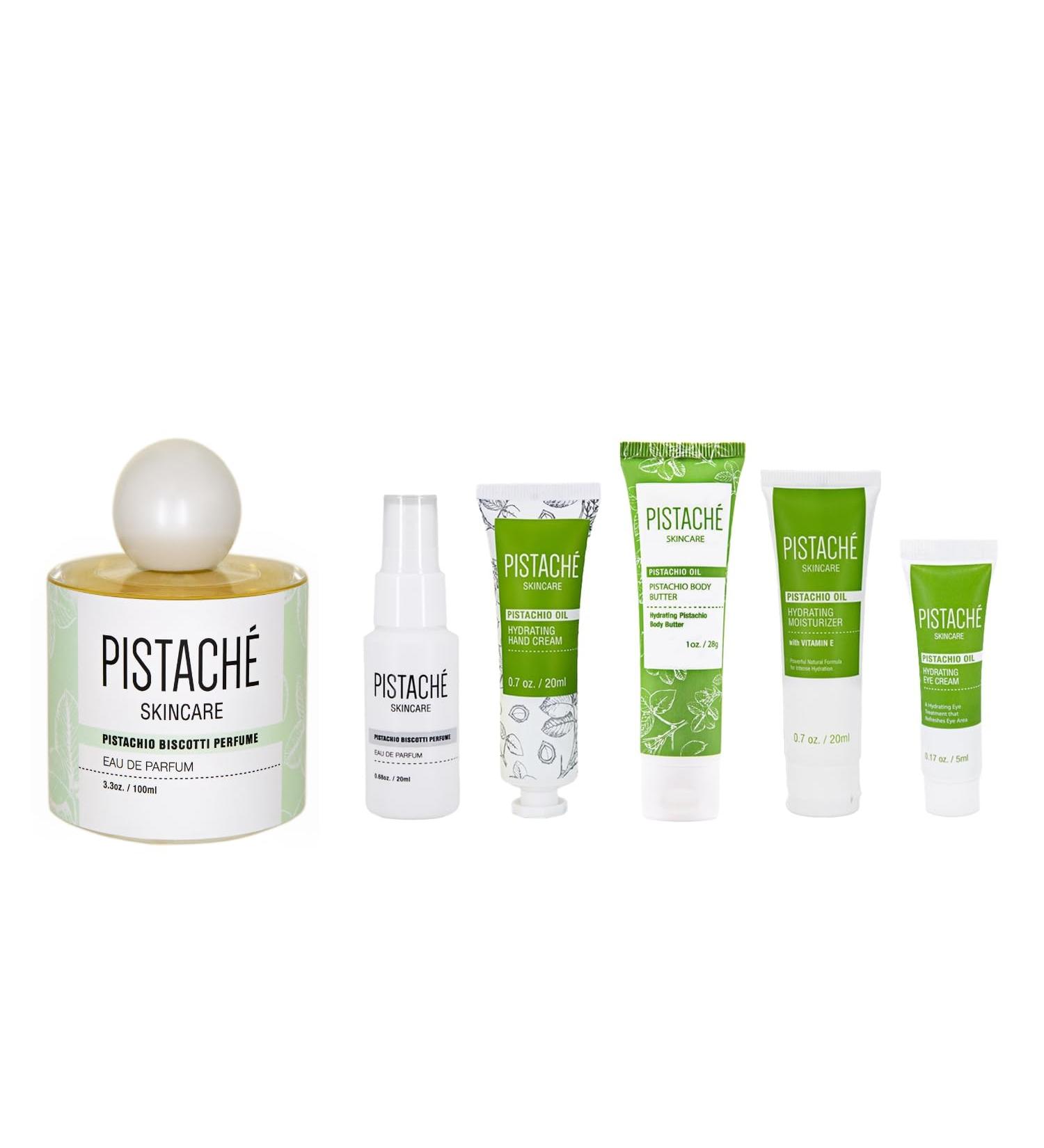Pistach Skincare Pistachio Oil Bliss Scent Set + Perfume Eau de Parfum + 5-Pc Mini Collection (Travel)+ Hydrates and Nourishes + Vitamin E + Antioxidant Protection - Buy Online on GoSupps.com