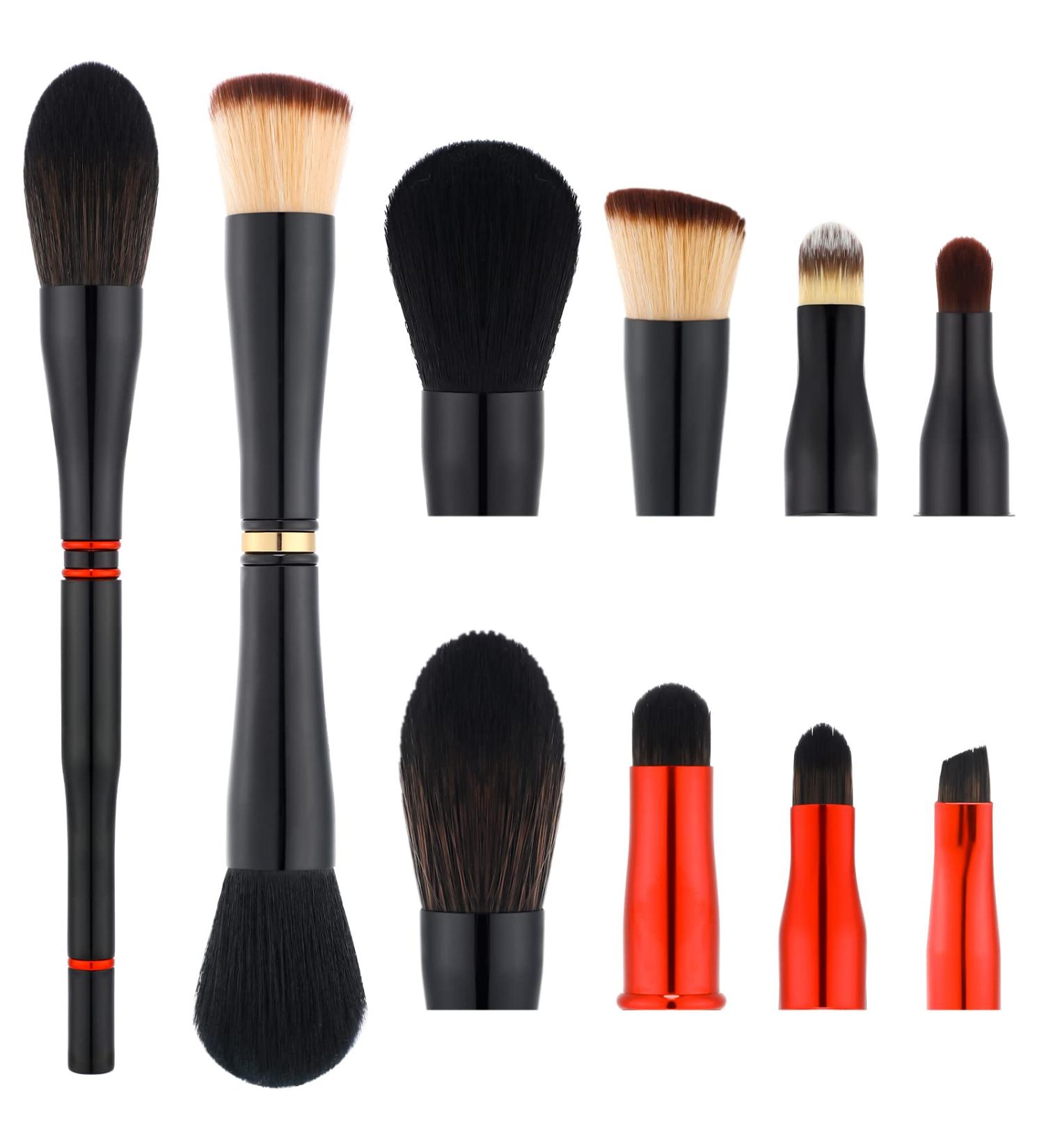 Zubebe 2 Pcs 4 in 1 Makeup Brush Set - Contouring Foundation Blush & Eyeshadow Brushes | Travel-Friendly Double-Ended Design for Liquid & Cream Makeup - Buy Online on GoSupps.com