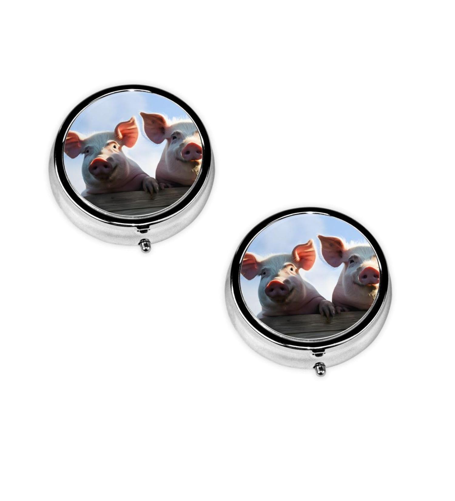 Funny Pig Round Pill Box - 3 Compartment Mini Travel Organizer for Medicine & Vitamins | Portable Decorative Purse Case - Buy Online on GoSupps.com