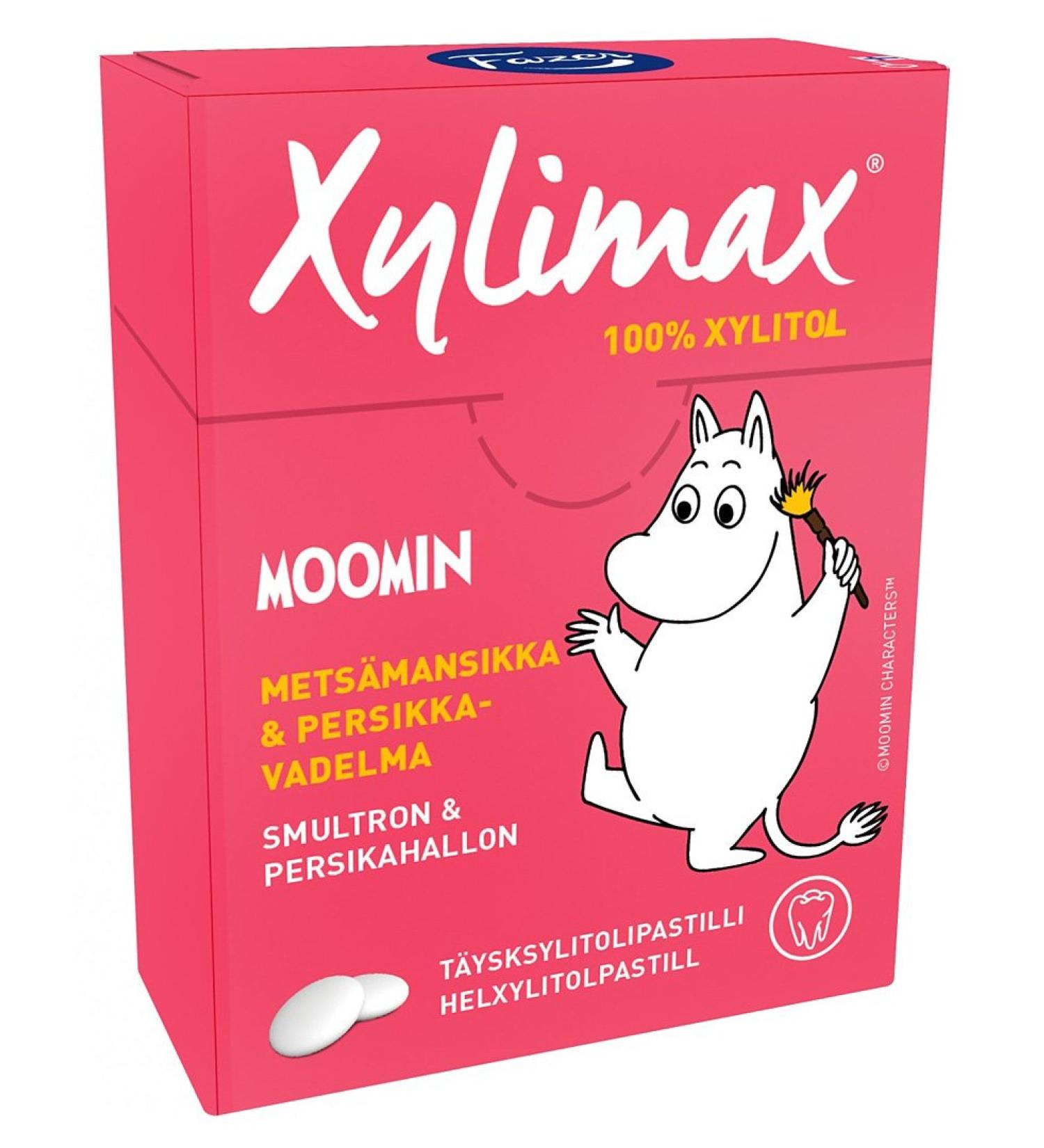 2 Boxes X 55g of Fazer Xylimax Moomin (Wild Strawberry-Peach-Raspberry) 100% Xylitol Fruit Pastilles Drops Dragees Candy