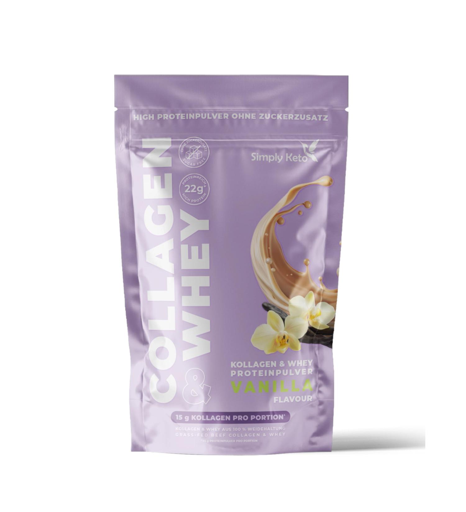  Simply Keto Vanilla Collagen & Whey Protein Powder Keto & Lower Carb Shake 22g Protein 0.5g Net Carbs Gluten-Free Sweetened Stevia Pasture-Raised | 15 Servings - Buy Online on GoSupps.com