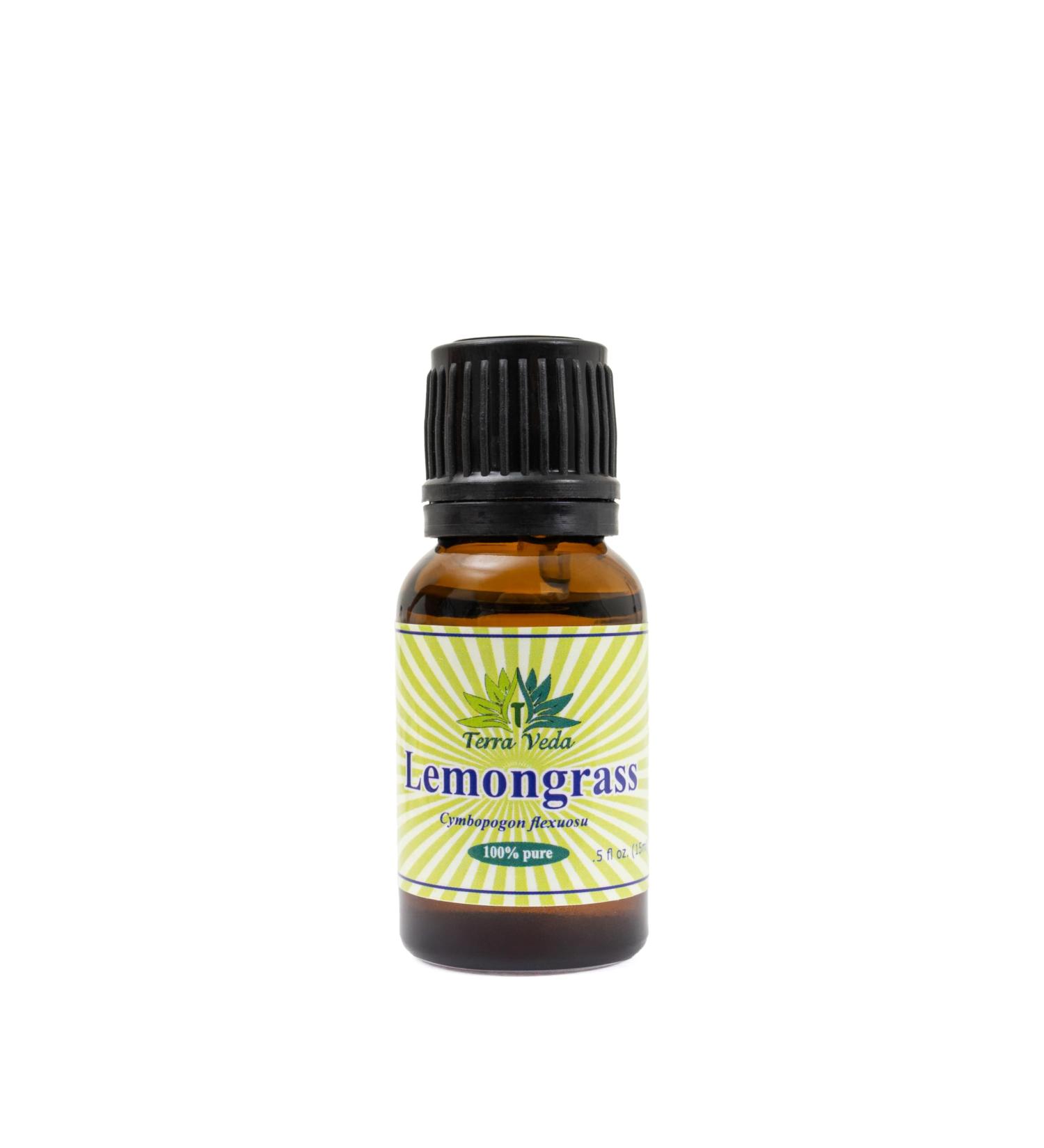 Terra Veda Pure Lemongrass Essential Oil Therapeutic Grade Aromatherapy Oil Steam Distilled 100% Natural No Additives Cymbopogon Flexuosus 15ml
