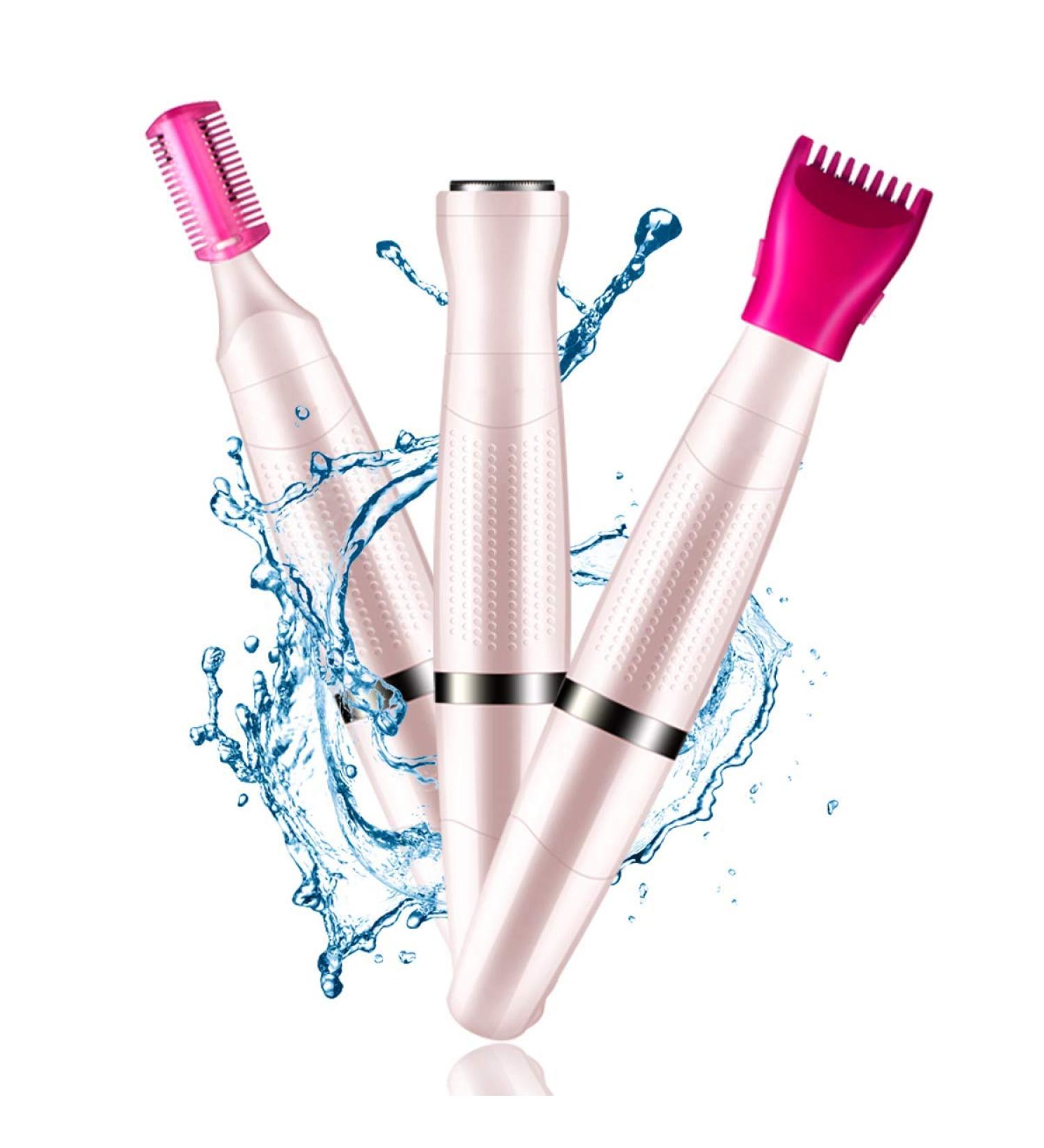 3-in-1 Women's Bikini Trimmer | Cordless Wet & Dry Shaver | Painless Hair Removal Kit | Electric Razor for Facial, Body, Eyebrow | Ladies Grooming Tool - Pink - Buy Online on GoSupps.com