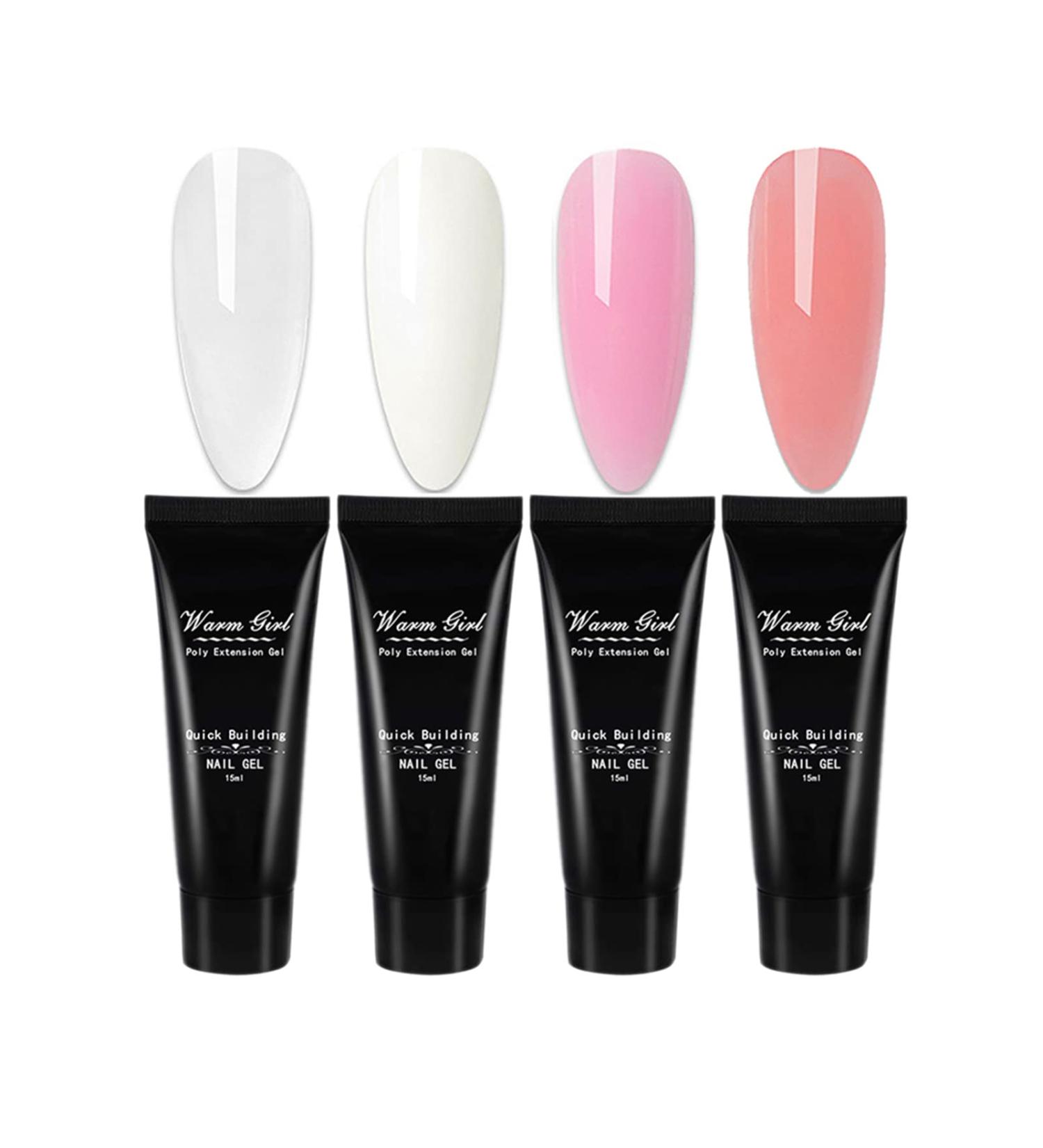 Warm Girl Poly Nail Gel Kit 4 Colour 15ml Clear Pink White Builder Poly Nail Gel Set Nail Extension Gel Basic Gifts Set for Women - Buy Online on GoSupps.com