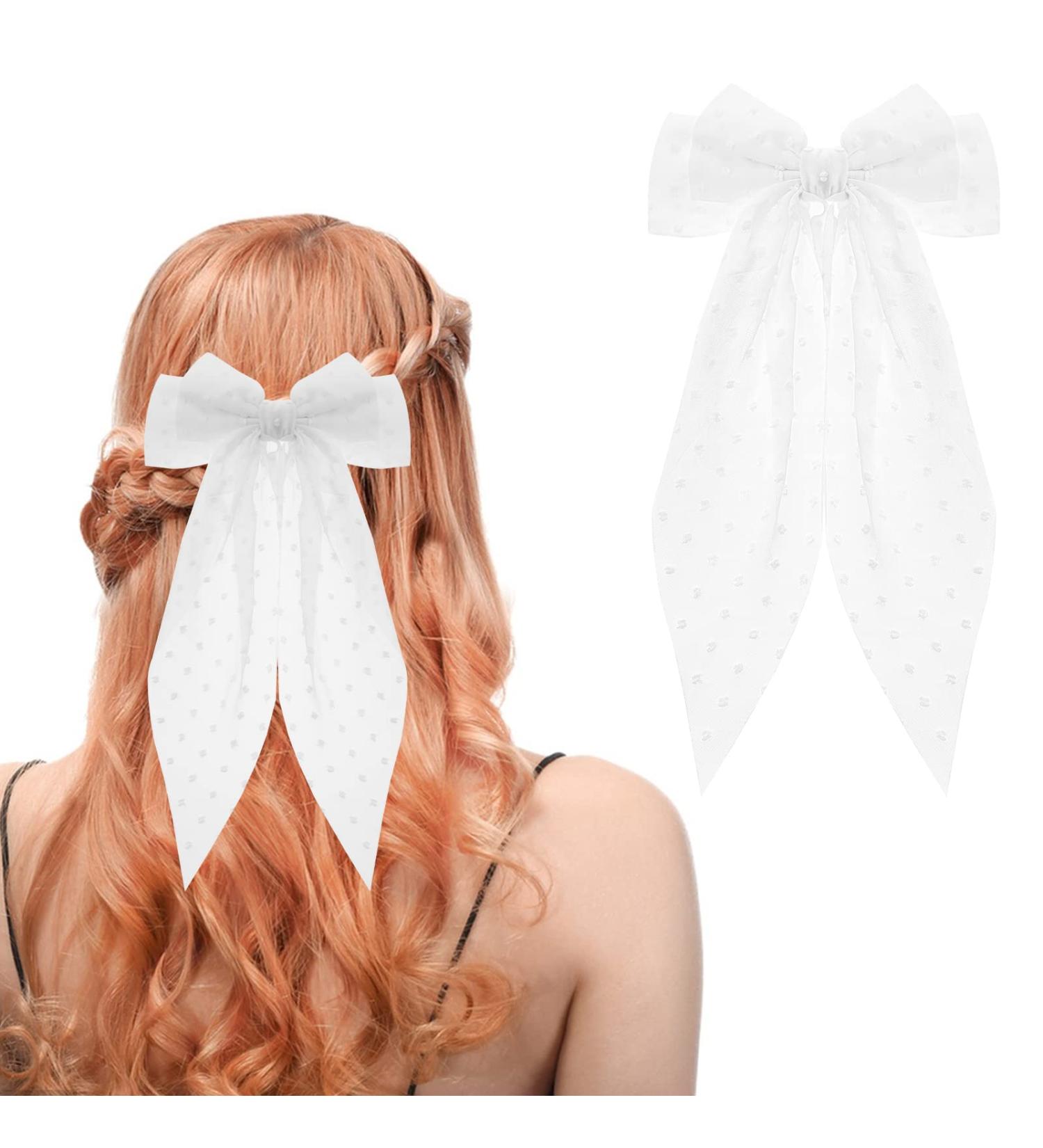 Big Bow French Barrette Hair Clip with Long Tail - Wedding Hair Accessories - Buy Online on GoSupps.com