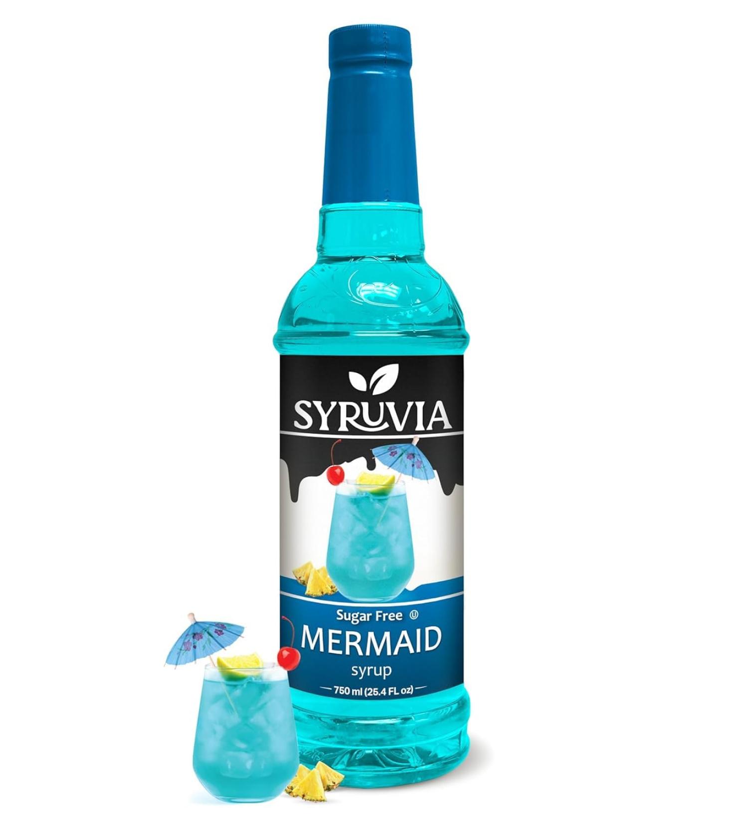 Syruvia Mermaid Sugar-Free Syrup - 0 Calorie - Premium Flavoring Syrup for Tea Italian Sodas Beverages Desserts Ice Cream Cocktails & Mocktails - Kosher Gluten Free - 25.4 fl oz. Sugar-Free Mermaid - Buy Online on GoSupps.com