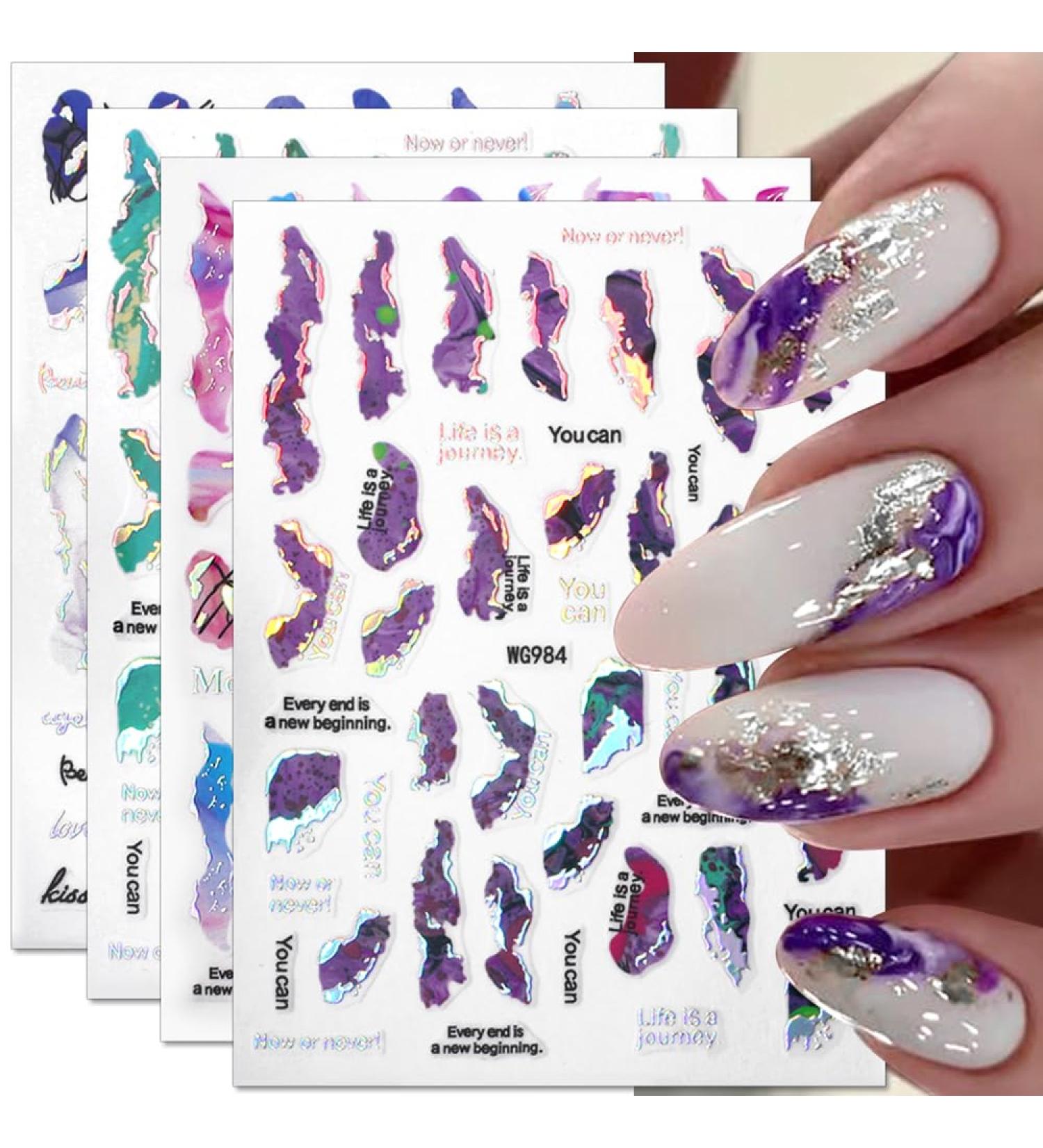 6 Colors Marble Nail Stickers - Self-Adhesive 3D Nail Art Accessories | Bronzing Silver Blooming Designs - Buy Online on GoSupps.com