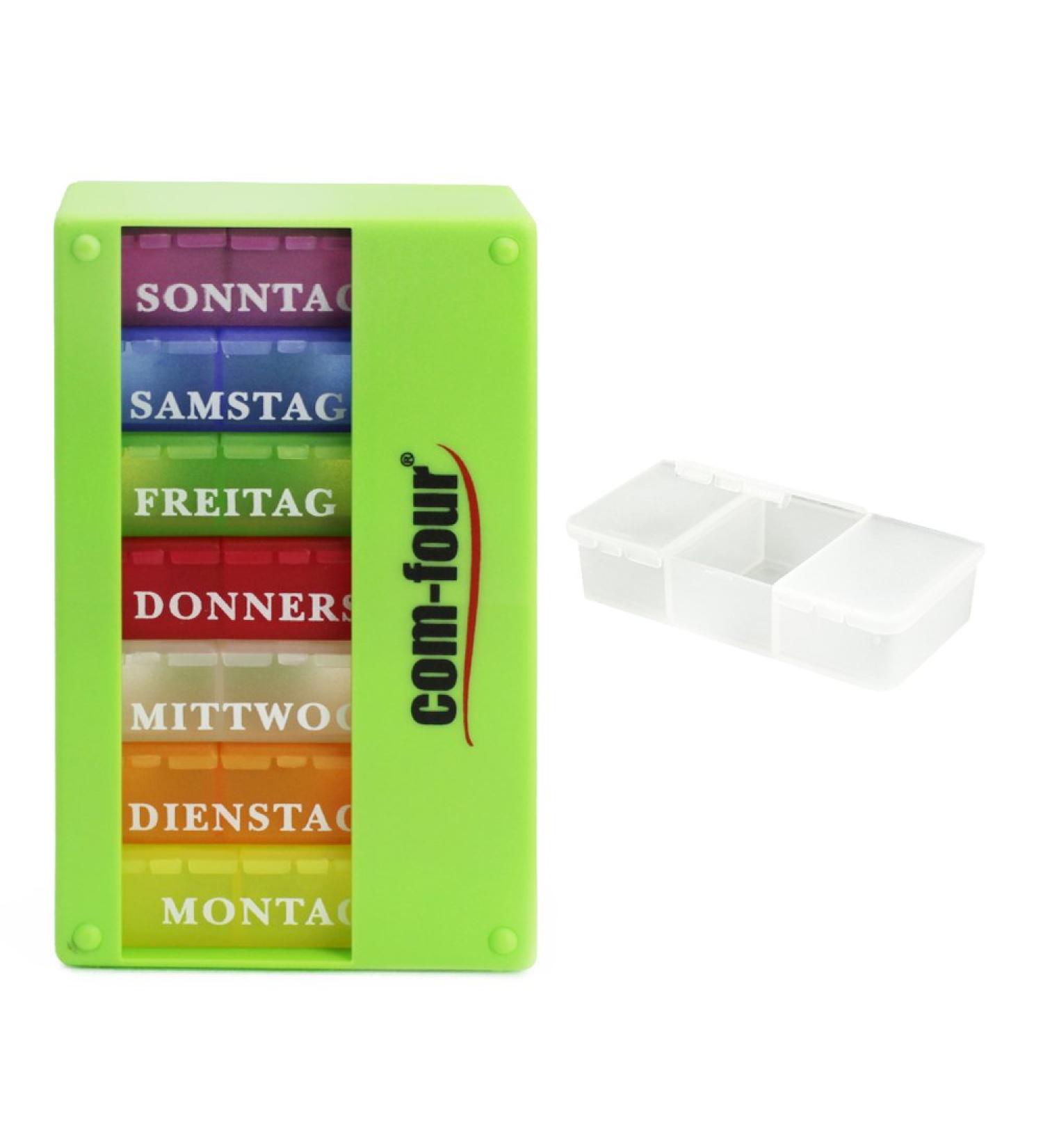 Com-Four 7-Day Drug Doser - Weekly Medication Box with 3 Compartments | Pill & Tablet Organizer - International Shipping Available - Buy Online on GoSupps.com
