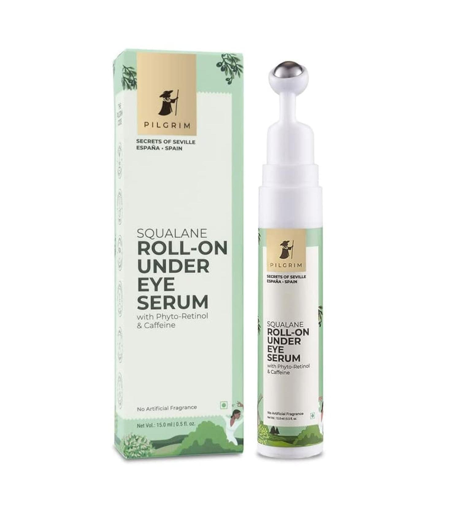 Pil_grim Squalane (Plant) Roll-on under eye cream for dark circles for women & men with phyto-retinol & caffeine | Under eye cream for wrinkles & puffy eyes | Dark circle remover for men & women|15ml