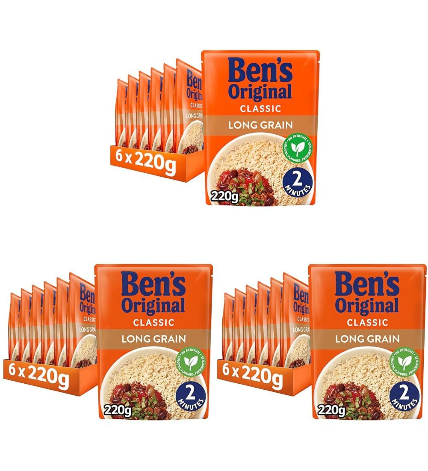 Ben's Original Long Grain Microwave Rice Bulk Multipack 6 x 220 g pouches (Pack of 3) - Buy Online on GoSupps.com