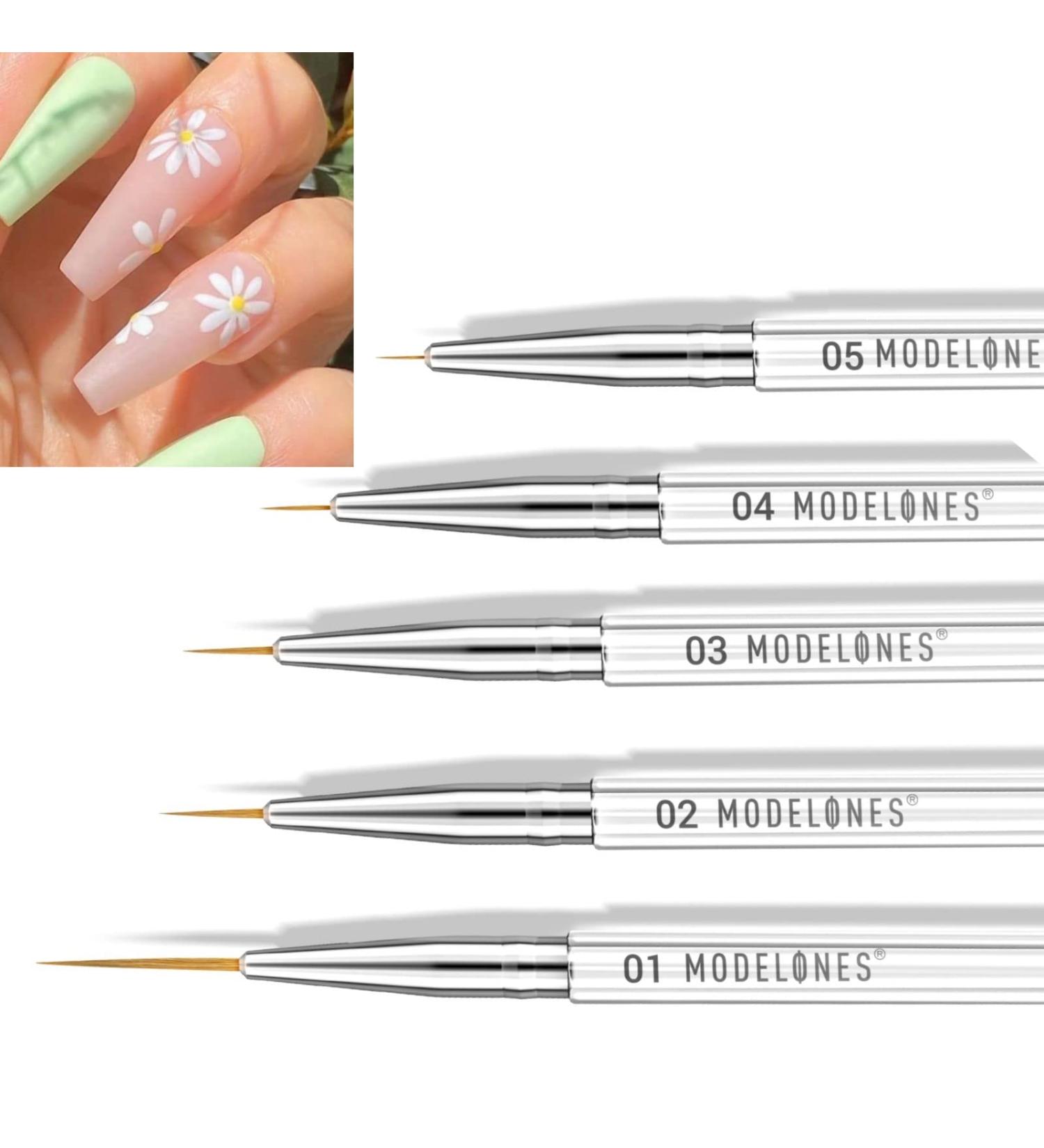 Modelones Nail Brush Set - 5Pcs Thin Nail Art Brushes for Gel Polish Painting | Hexagonal Shape for Easy Hold | Various Sizes for Nail Designs - White - Buy Online on GoSupps.com
