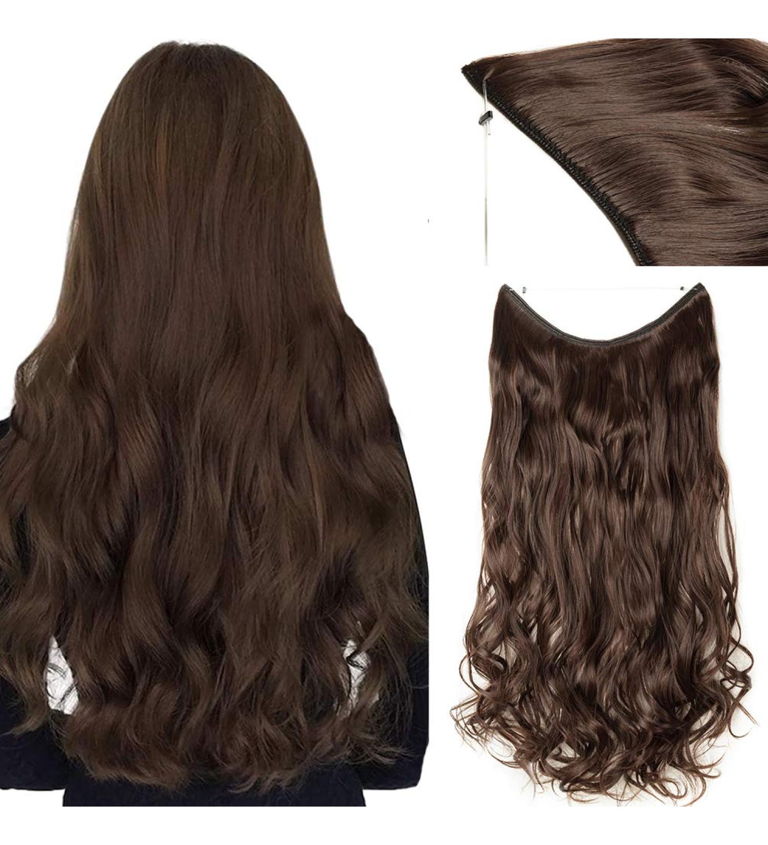 Invisible Secret Hidden Wire in Hair Extensions 20 Inches Long Wavy Curly Synthetic No Clip in Hairpieces Miracle Translucent Fish Line Medium Brown - Buy Online on GoSupps.com