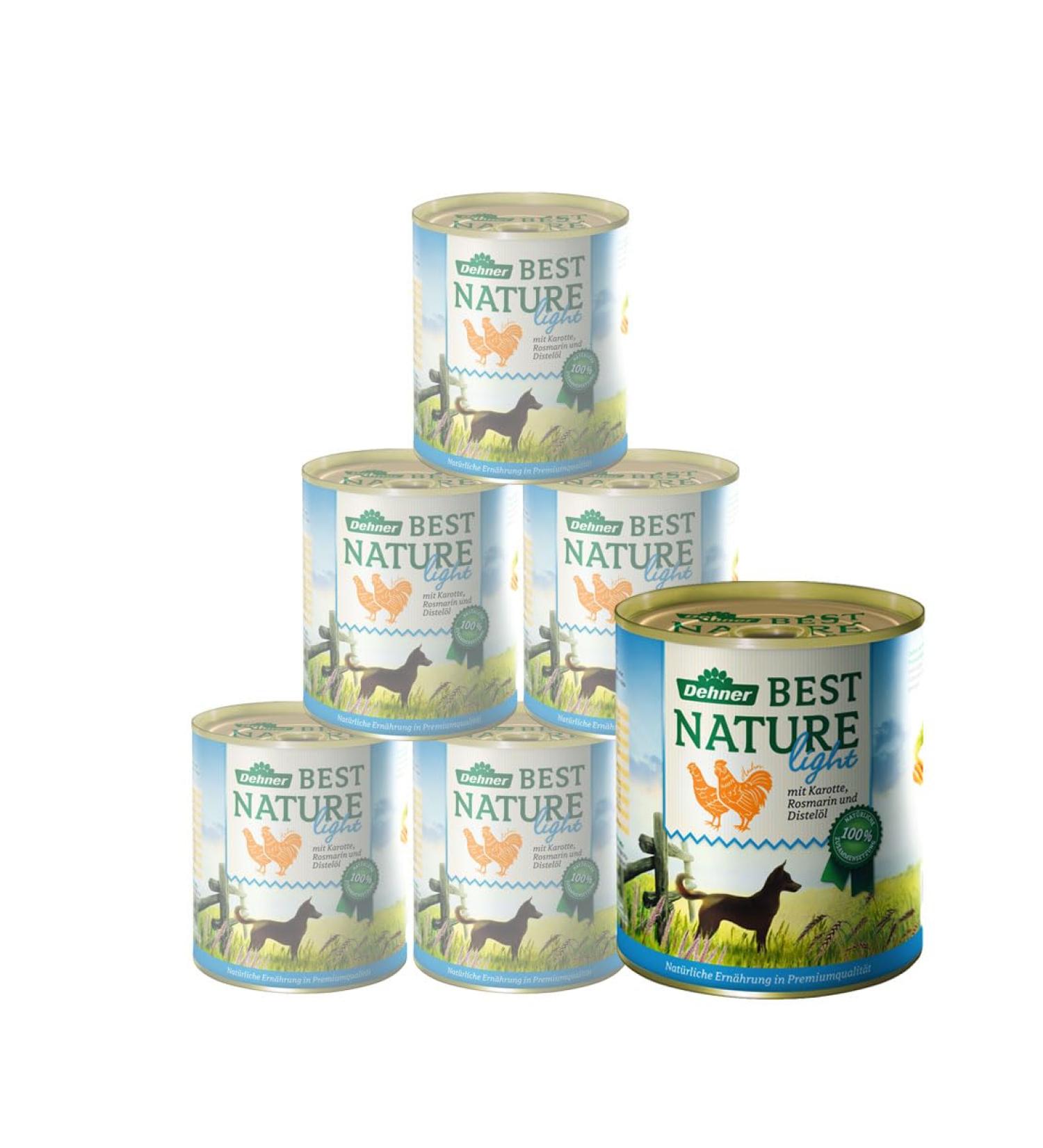 Dehner Best Nature Light Dog Food - Wet Food for Overweight Dogs Chicken & Carrot 6 x 800g Cans - Buy Online on GoSupps.com