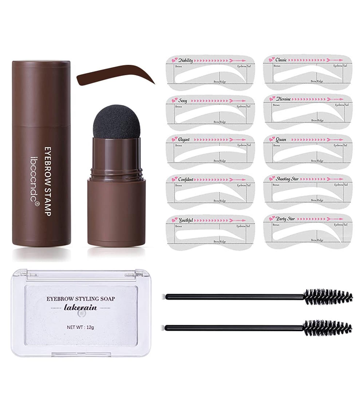 One Step Eyebrow Stamp Shaping Kit - Waterproof Eyebrow Makeup with Soap Powder Stencils & Brushes - Dark Brown - Buy Online on GoSupps.com
