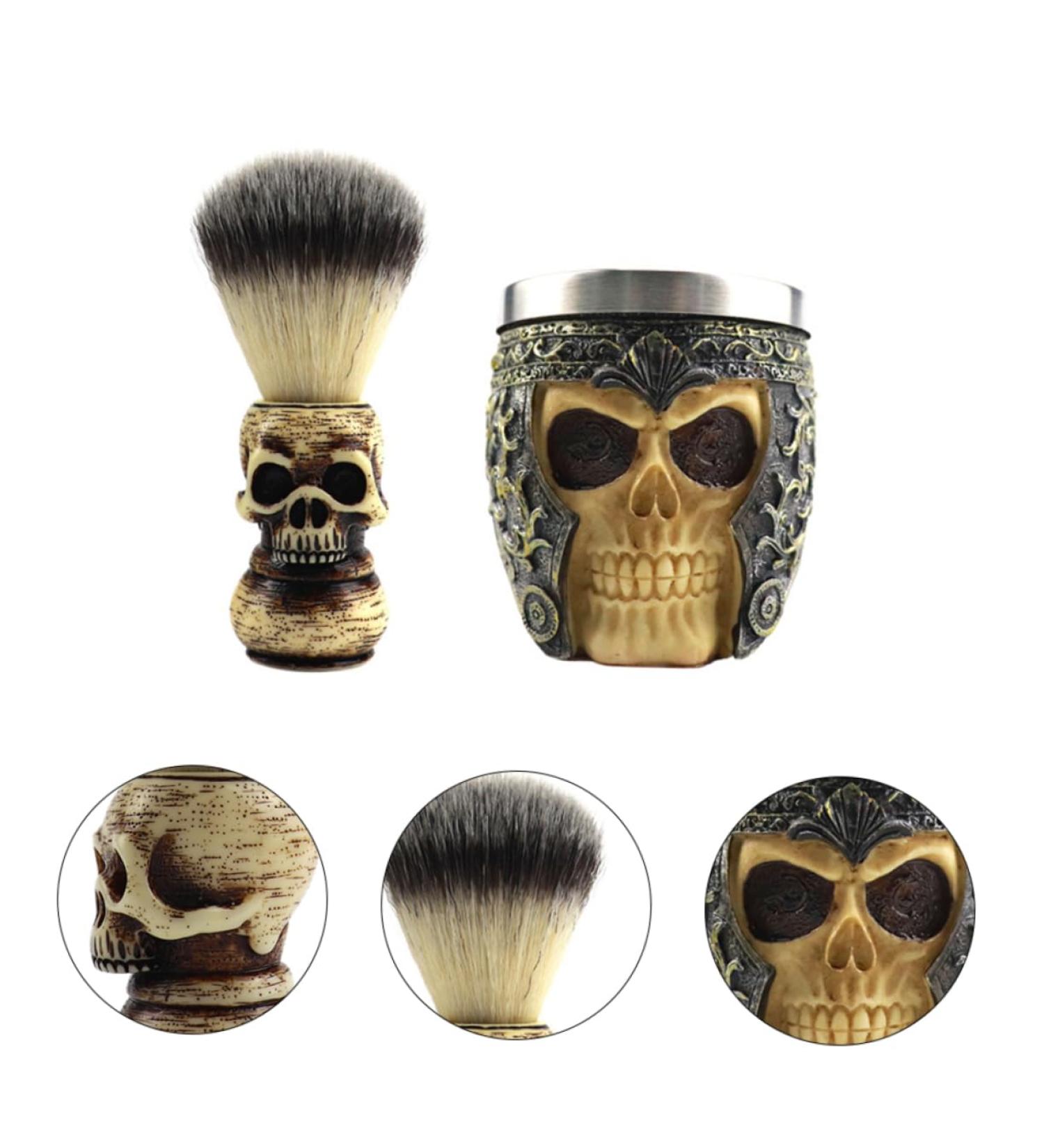 Minkissy Skull Beard Brush Set - Premium Shaving Brush with Resin Handle | Ideal for Men's Grooming | 9x7.2cm Skull Design - Buy Online on GoSupps.com
