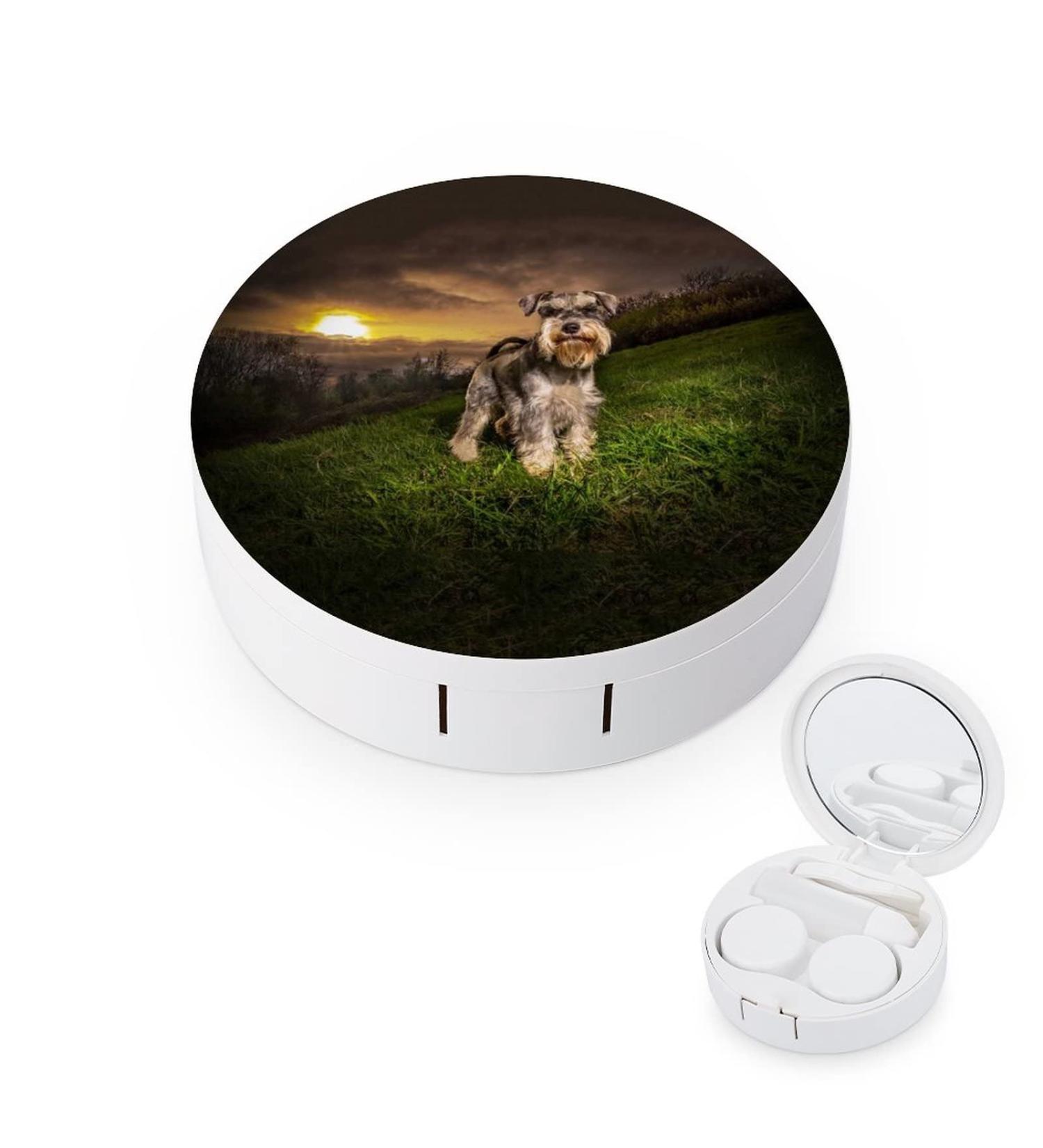 Miniature Schnauzer at Sunset Round Case For Contact Lens Kit Storage Box with Mirror Printed - Buy Online on GoSupps.com