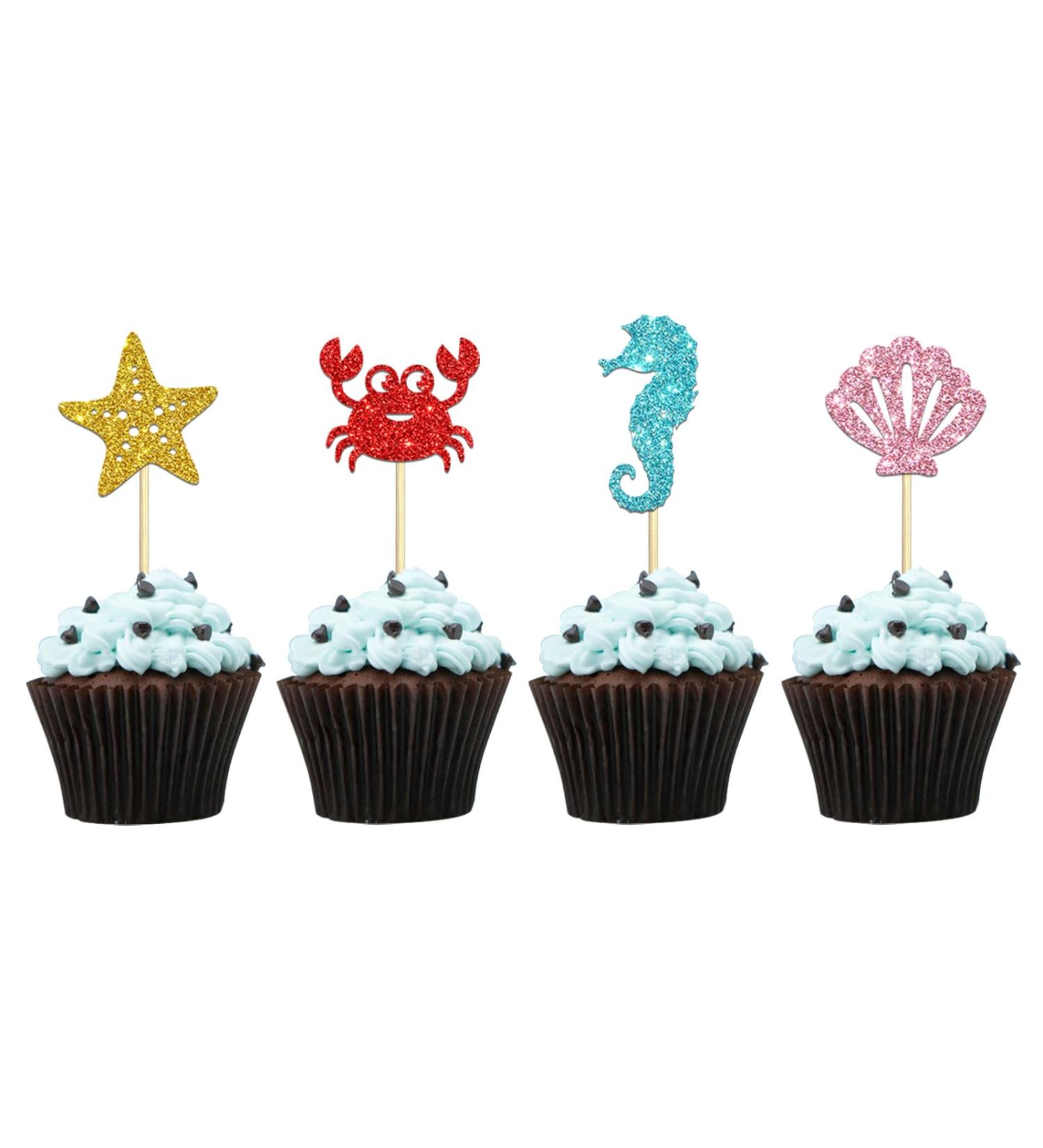 24 PCS Ocean Sea Theme Cupcake Toppers Sea Theme Birthday Party Cupcake Picks Dessert Decorations Supplies Baby Shower Birthday Anniversary Party Supplies - Buy Online on GoSupps.com