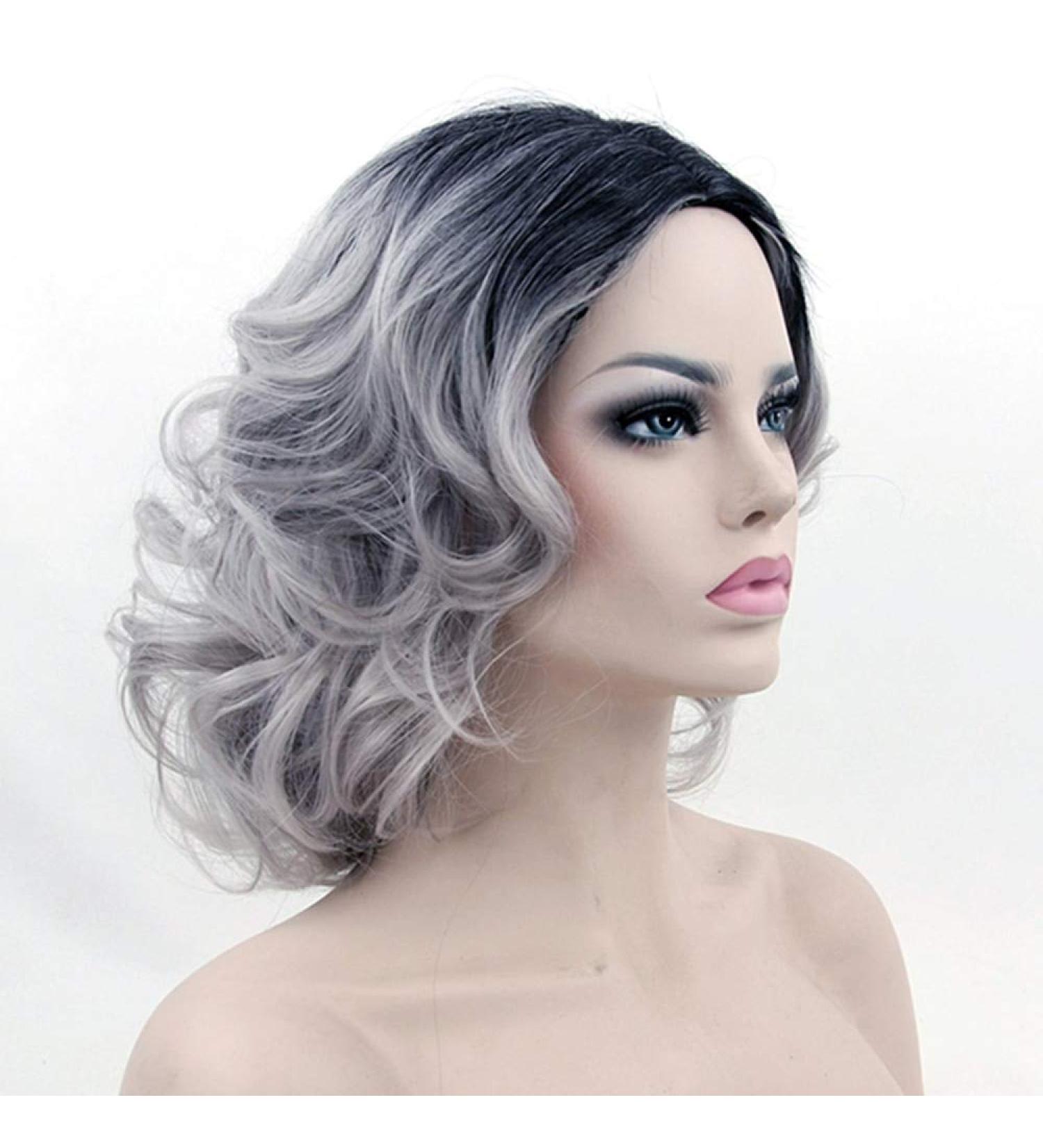 Synthetic Heat-Resistant Fiber Short Curly Black to Gray Wig for Women | Party Hair Upgrade - Buy Online on GoSupps.com