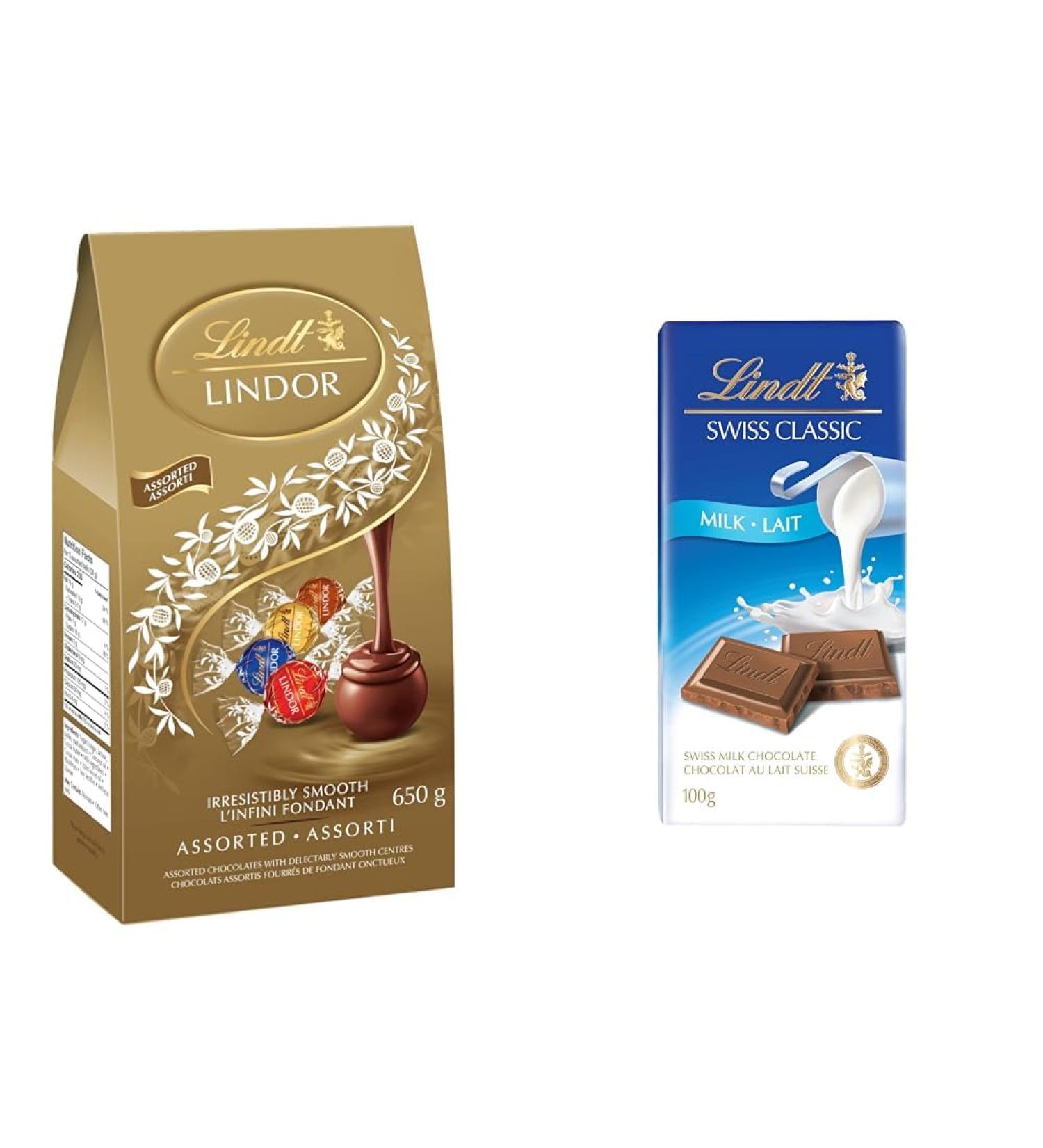 LINDT LINDOR Assorted Chocolate Truffles & Swiss Classic Milk Chocolate Chocolate Bar 100 Grams (Pack of 1) - Buy Online on GoSupps.com