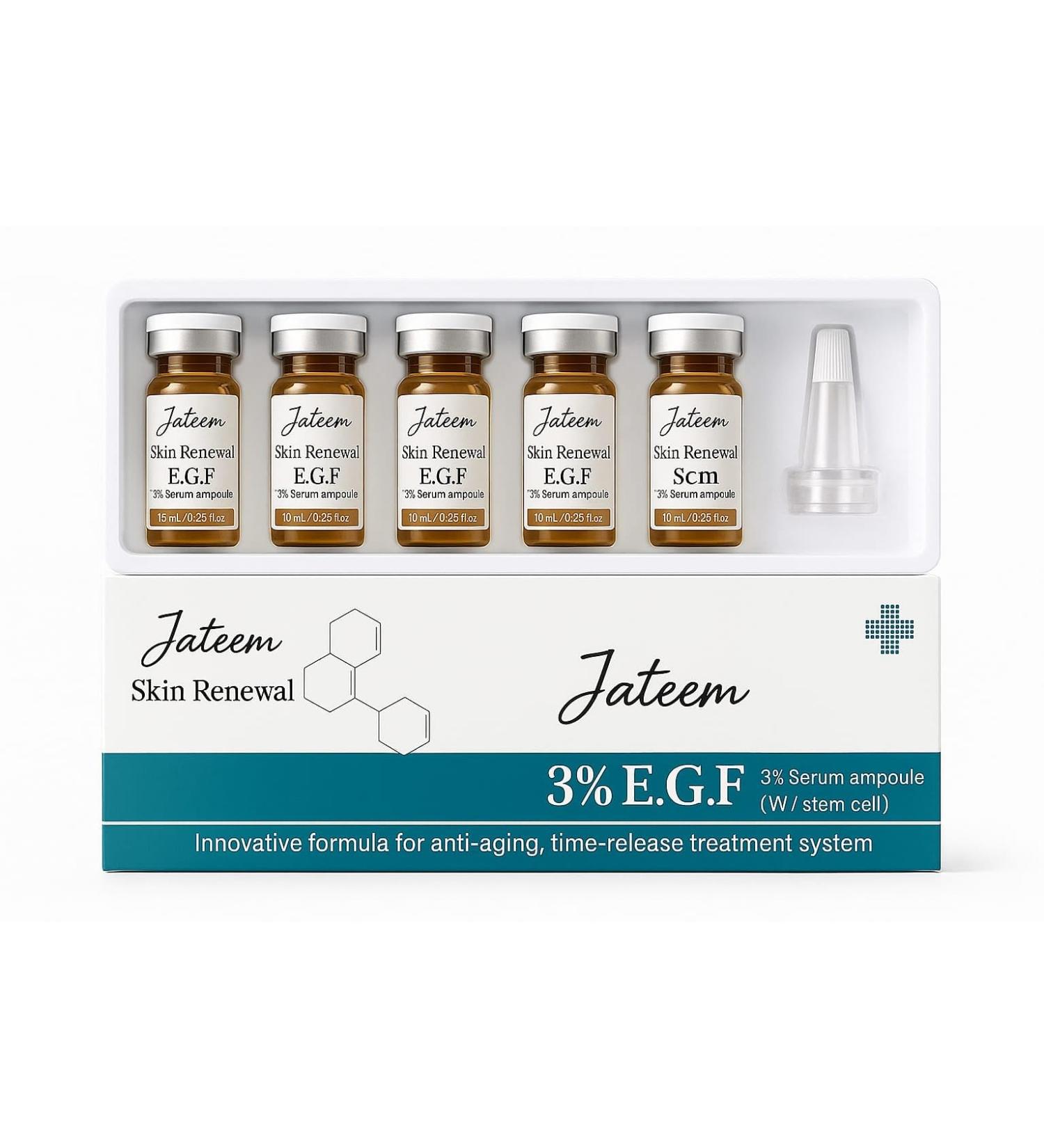 JATEEM EGF Ampoules Serum 5ml x 10pcs Epidermal Growth Factor OLIGOPTID High Dose Skin Rejuvenation Repair Acne Scars Wrinkles Burns Spots Concentrate - Buy Online on GoSupps.com