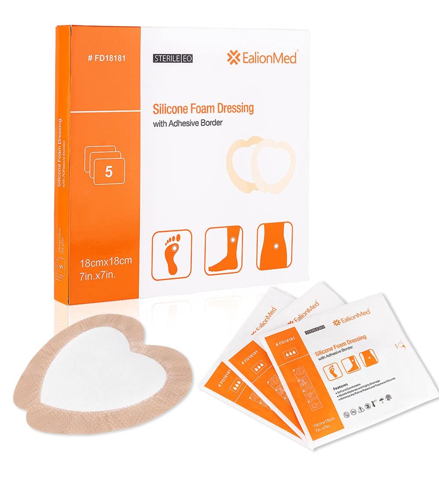Silicone Sacral Foam Dressing (7''x7'') 5 Pack - High Absorbency Bandage for Sacrum Ulcer & Bed Sores - Buy Online on GoSupps.com