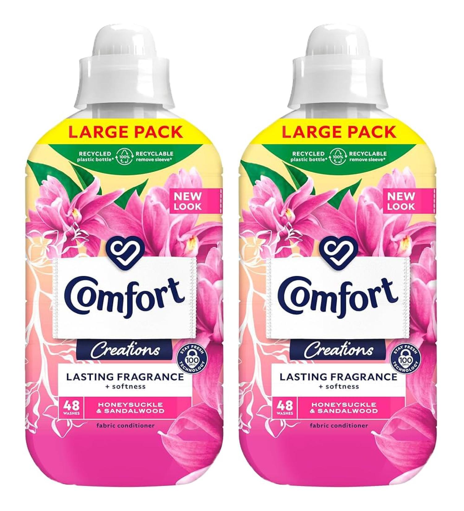 Comfort 2 x 1440ml Fabric Softener With Welari Thank You Card Honeysuckle Sandlewood Clothes Sheets Washing Conditioner 48 Washes (2880ml) - Buy Online on GoSupps.com