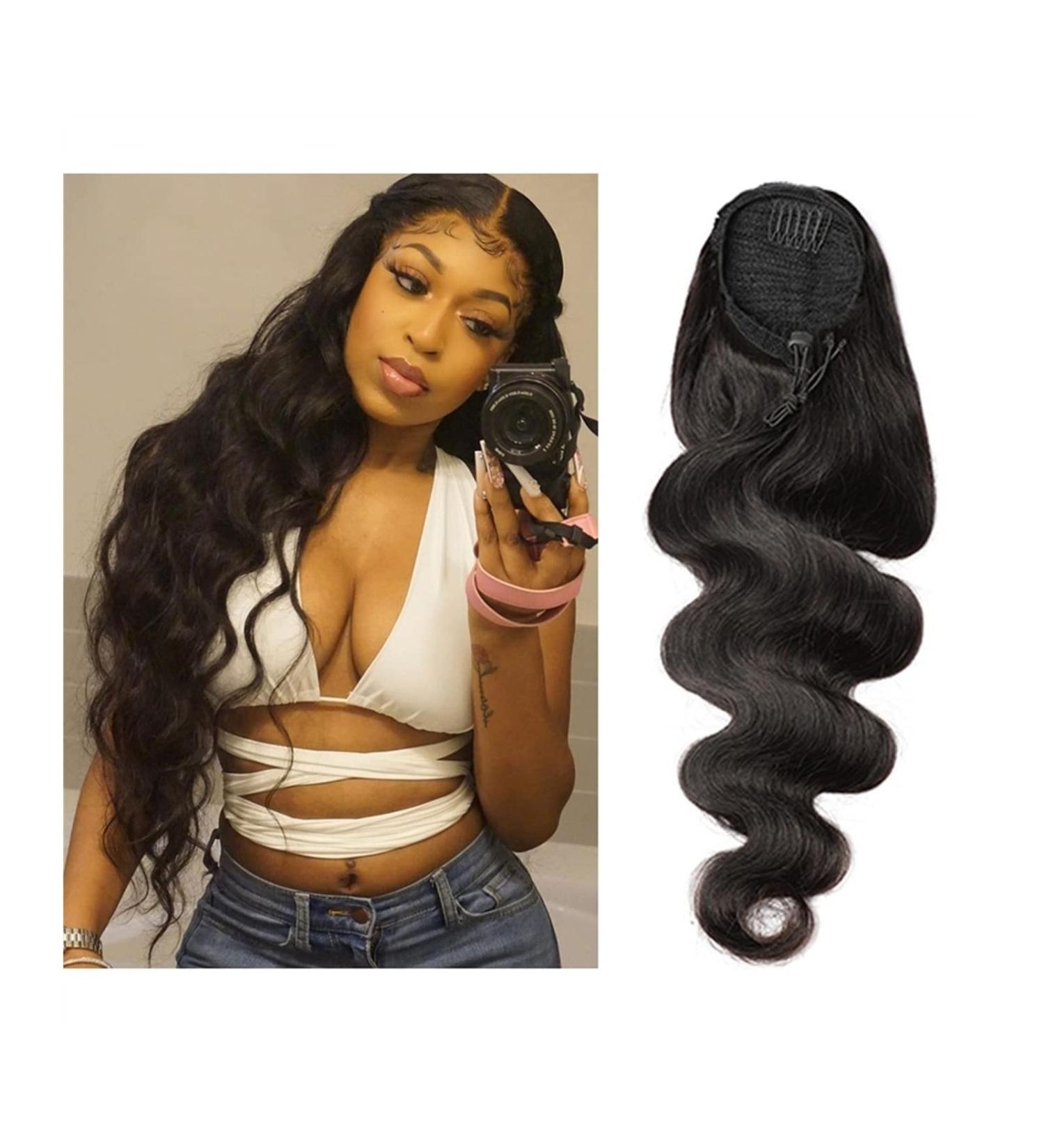 Ponytail Hair Extension 10-30 Inch Wave Black Human Hair Body Wave Drawstring Ponytail Extension Ponytail Hairpiece Clip in Remy Human Hair Extension Ponytail Hairpiece (Color : Natural Color Size 26inch Natural Color - Buy Online on GoSupps.com