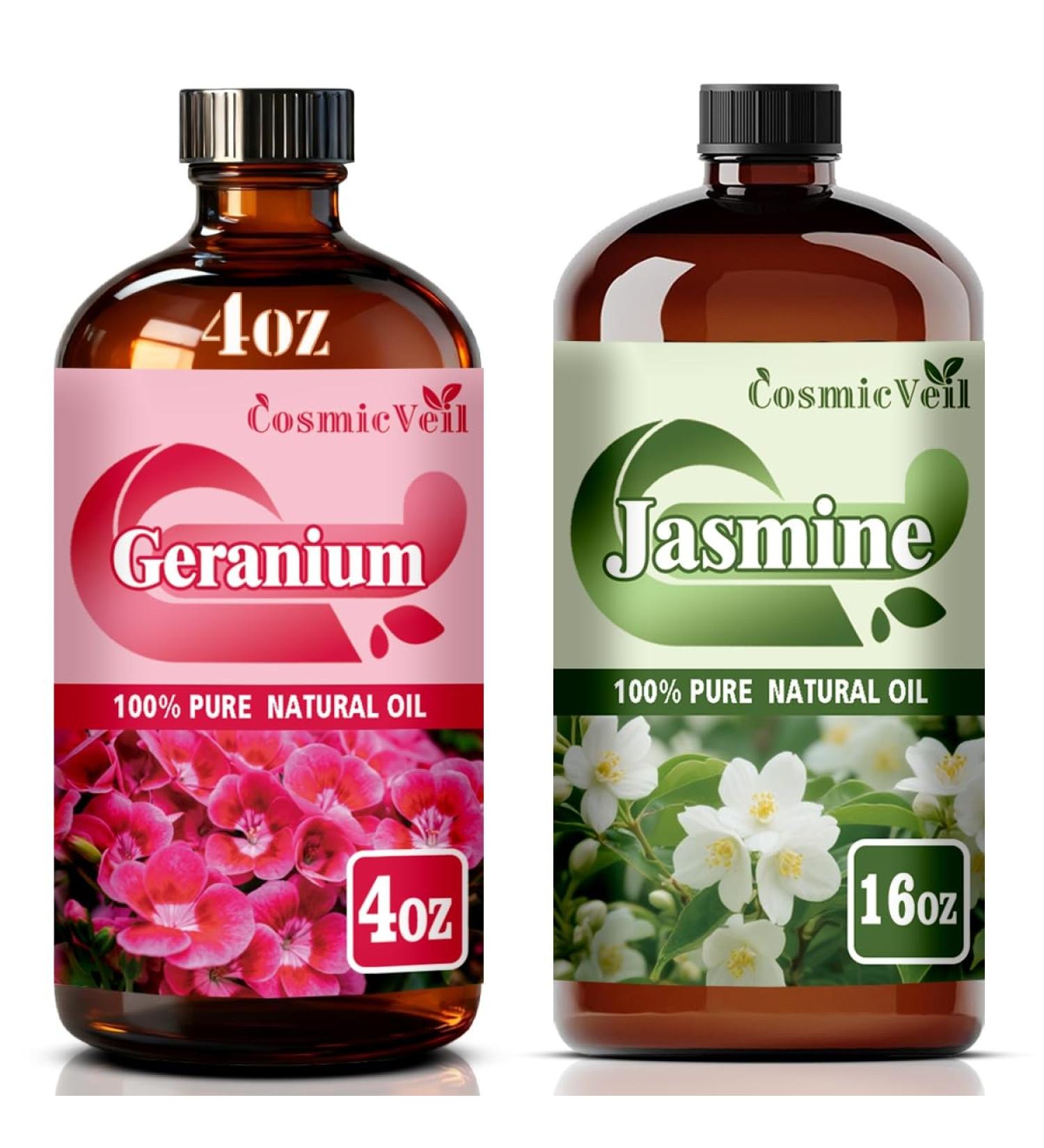 Geranium Essential Oil 4 Fl Oz (120Ml) and Jasmine Essential Oil 16 Fl Oz (480Ml) Fragrance Oil for Aroma Diffuser Humidifier Home Fragrance Spa Cleaning Body Care Massage Yoga DIY Candle - Buy Online on GoSupps.com