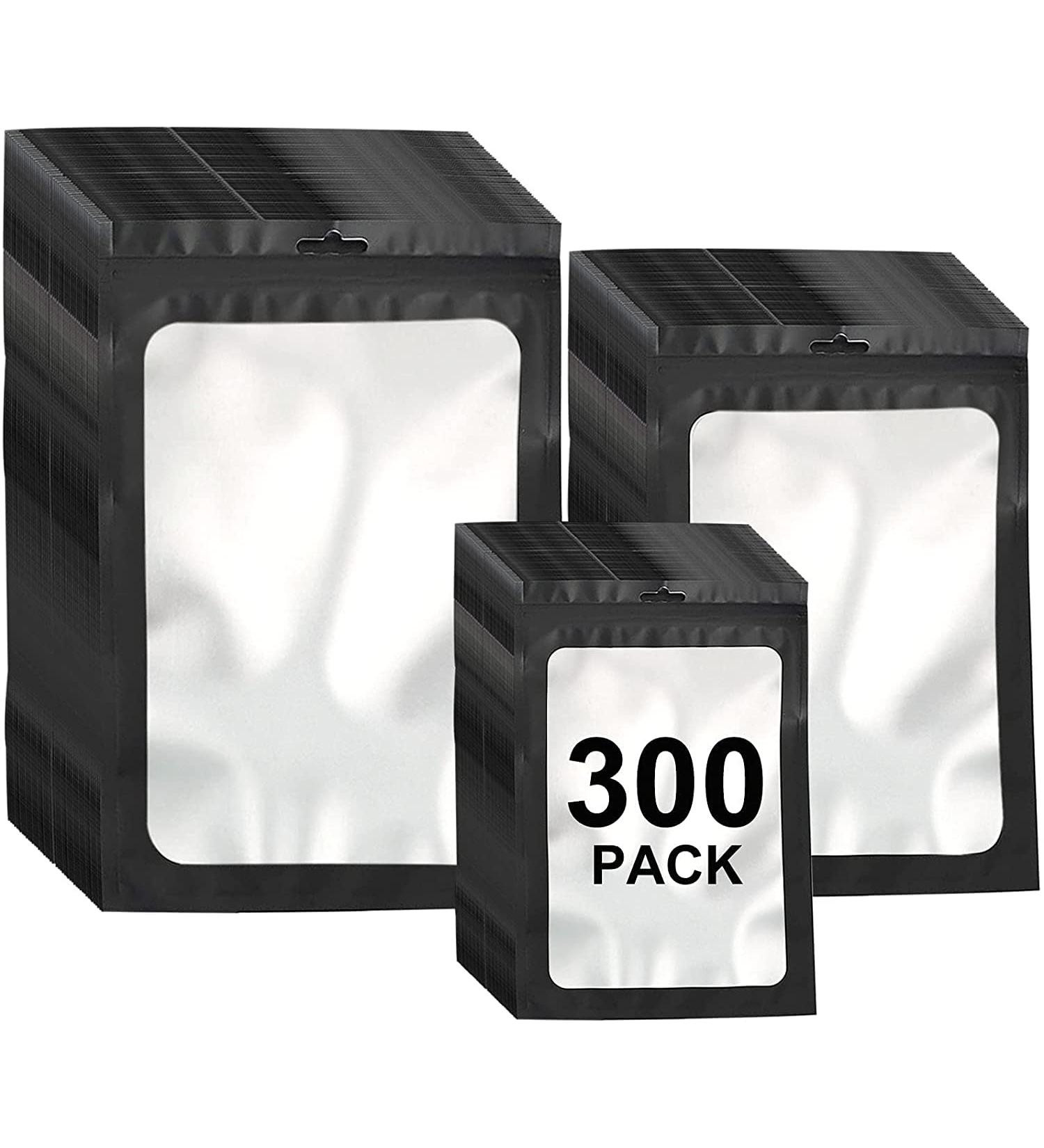 300 Pack Resealable Mylar Bags - Food Storage Smell Proof Bags with Front Window - Variety Sizes Pack for Snacks, Cookies, Jewelry - Black (3x4.7, 4x6, 4.7x7.9) - Buy Online on GoSupps.com