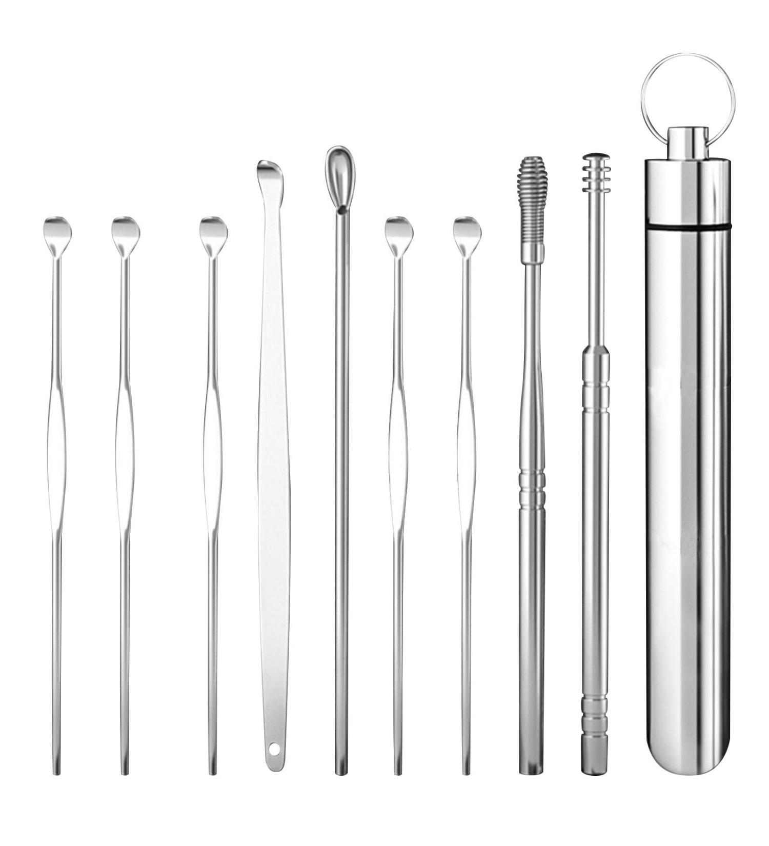9pcs Stainless Steel Ear Picks with Carrying Case - Earwax Removal Kit for Adults & Kids - Reusable and Smooth - Perfect for Travel and Home Use (Silver) - Buy Online on GoSupps.com