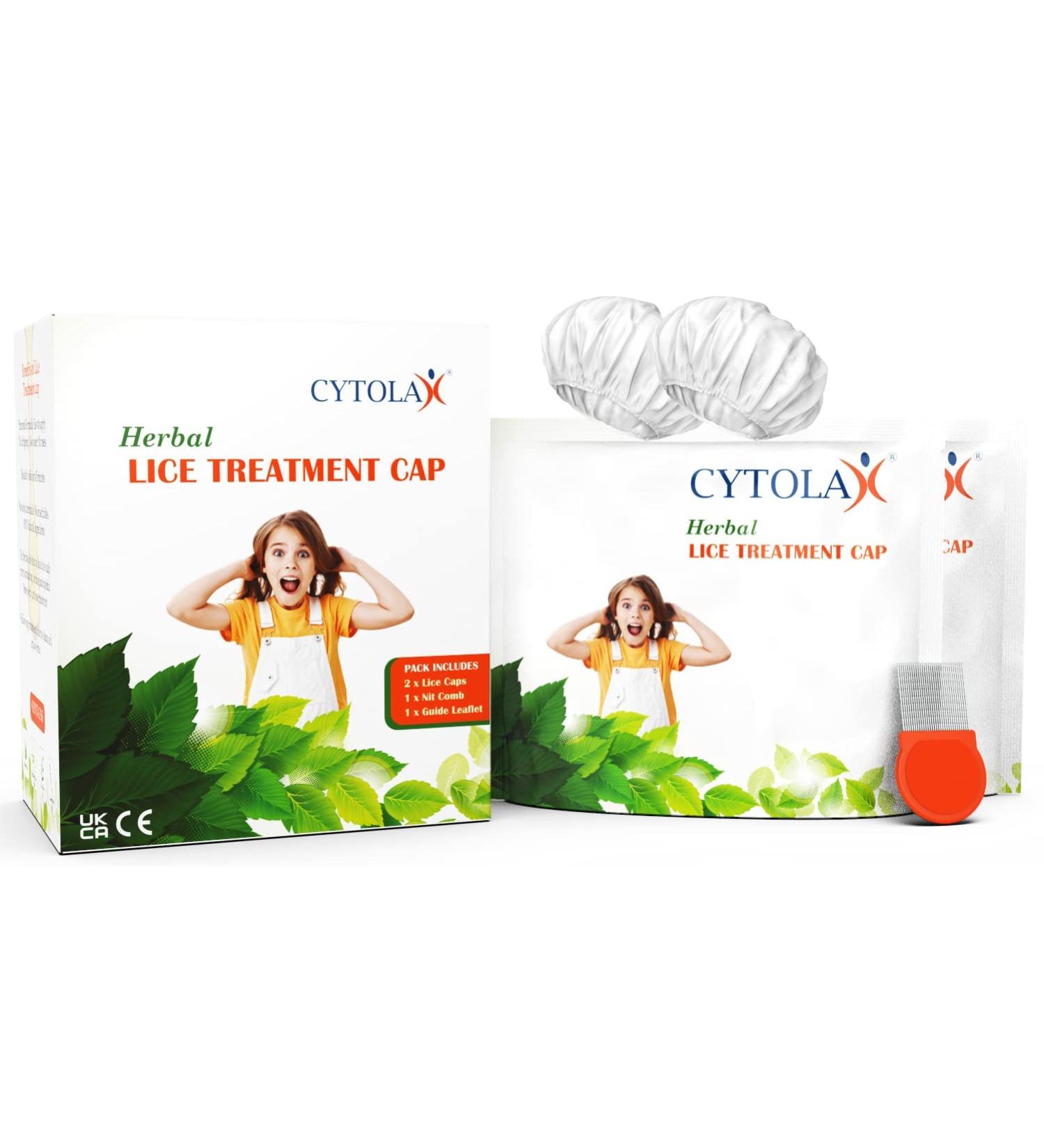 Cytolax Herbal Lice Treatment Cap | Fast-Acting Essential Oils for Headlice Nits & Eggs | Non Toxic Formula | 2 Caps + Nit Comb Included - Buy Online on GoSupps.com