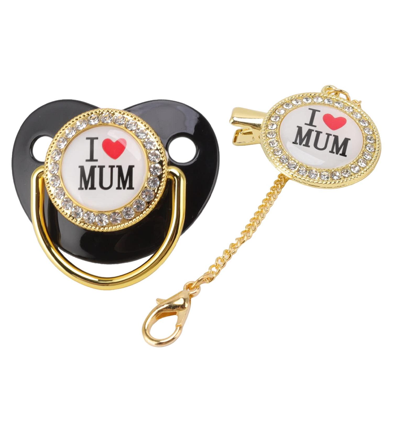 Silicone Baby Pacifier with Clips - Bling Pacifier for 6-18 Months - Black | International Shipping - Buy Online on GoSupps.com