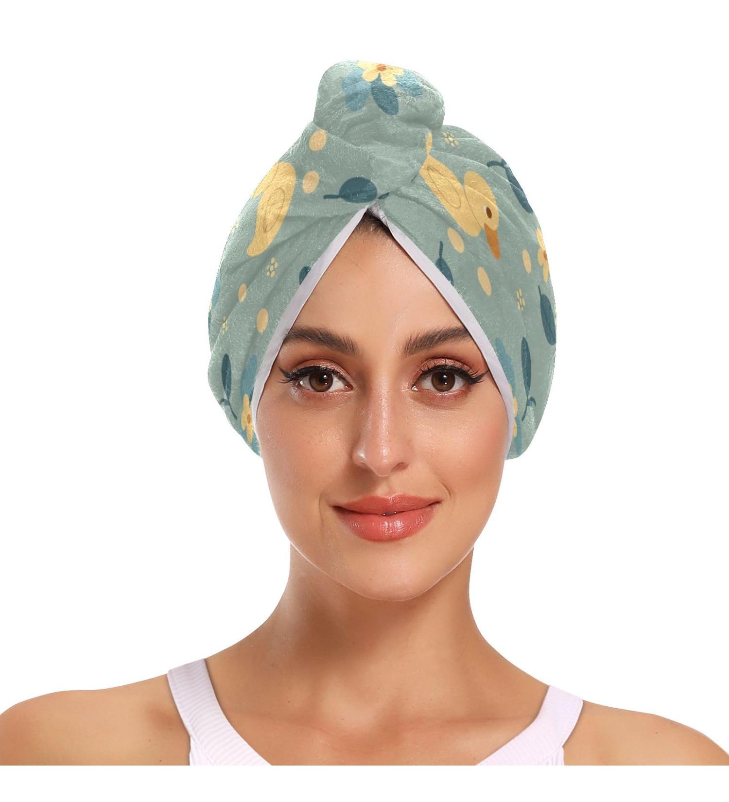 Flower Duck Blue Hair Towel 2 Pack | Super Absorbent Quick Drying Hair Turbans for Women & Girls - Buy Online on GoSupps.com