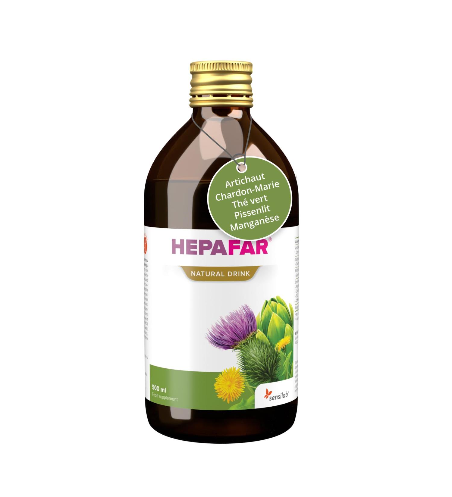 Hepafar Natural Liver Drink 500 ml pour 20 jours Avec du chardon-Marie du th vert du mangan se du pissenlit et de l'artichaut Nettoyage naturel Sensilab Detox Drink 1x - Buy Online on GoSupps.com