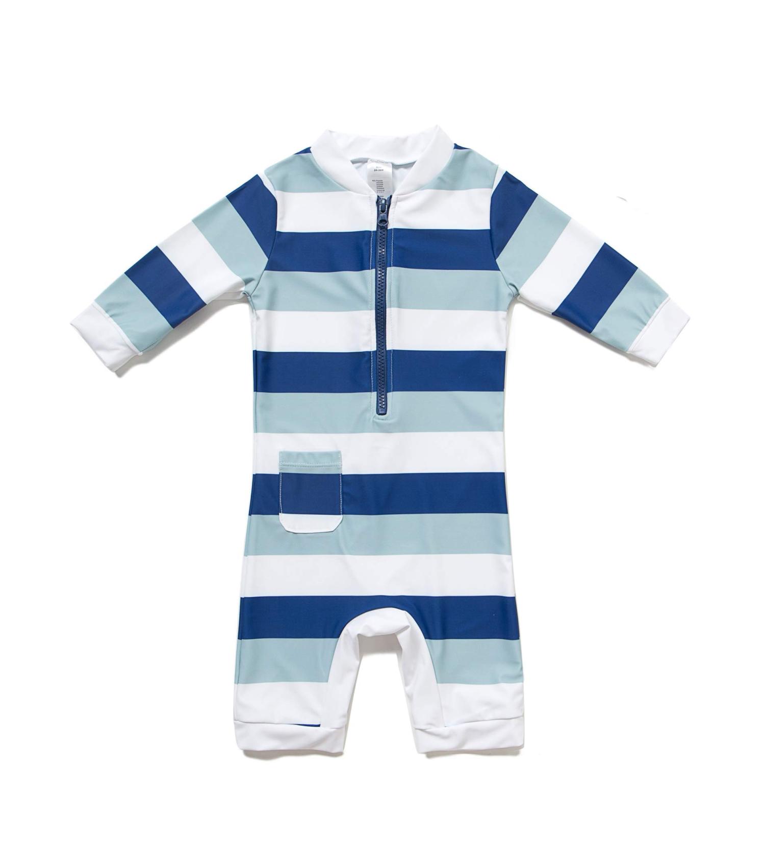 Baby Boys Sunsuit UPF 50+ Sun Protection One Piece Swimwear Set with Sun Hat (Blue Stripe 18-24 Months) - Buy Online on GoSupps.com