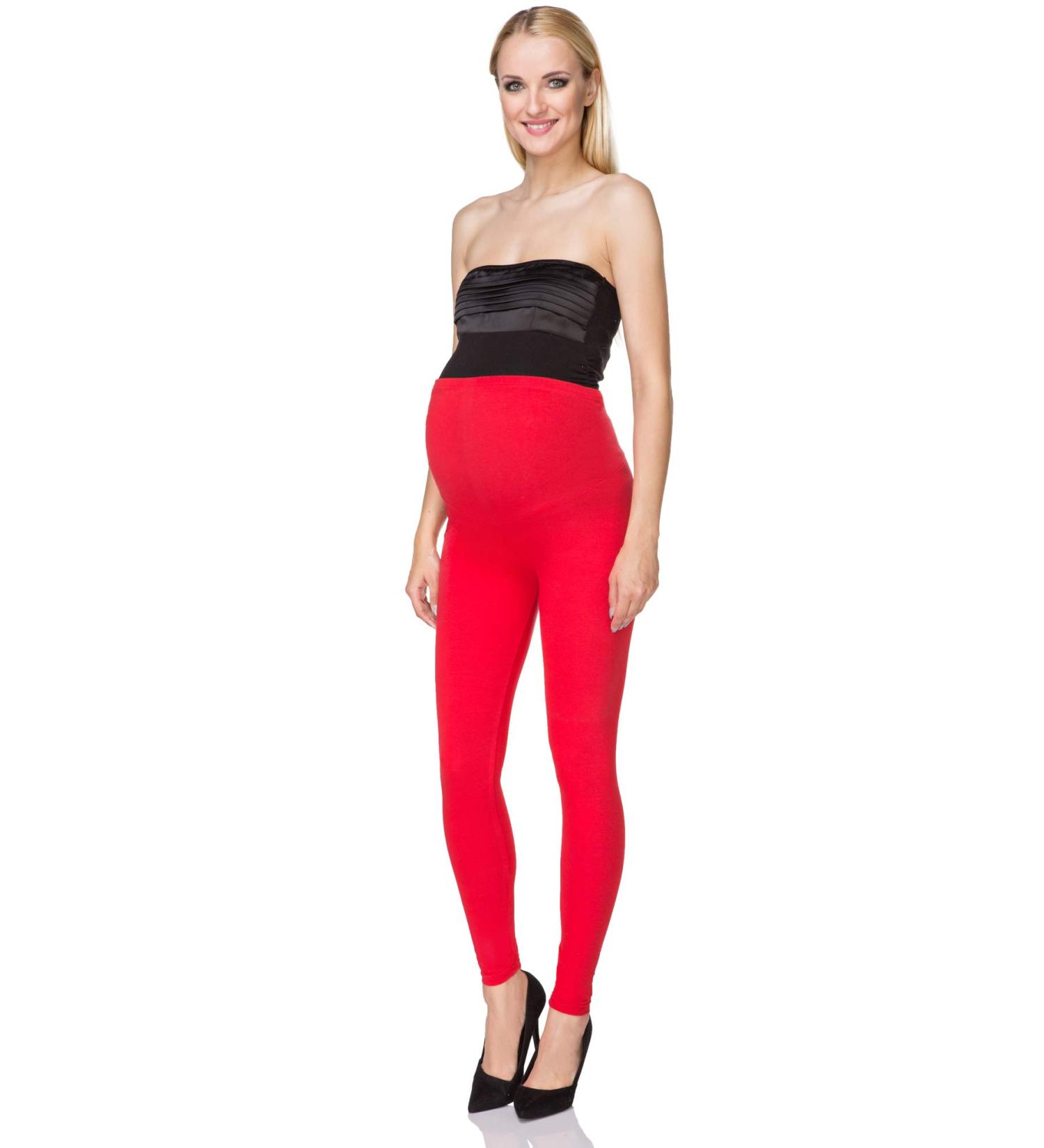 SOFTSAIL Maternity Leggings Pregnancy Pants Cotton Trousers with Belly Support Over Bump High Waisted Stretchy Soft Women Maternity Clothes Pregnancy Wear 12 Red