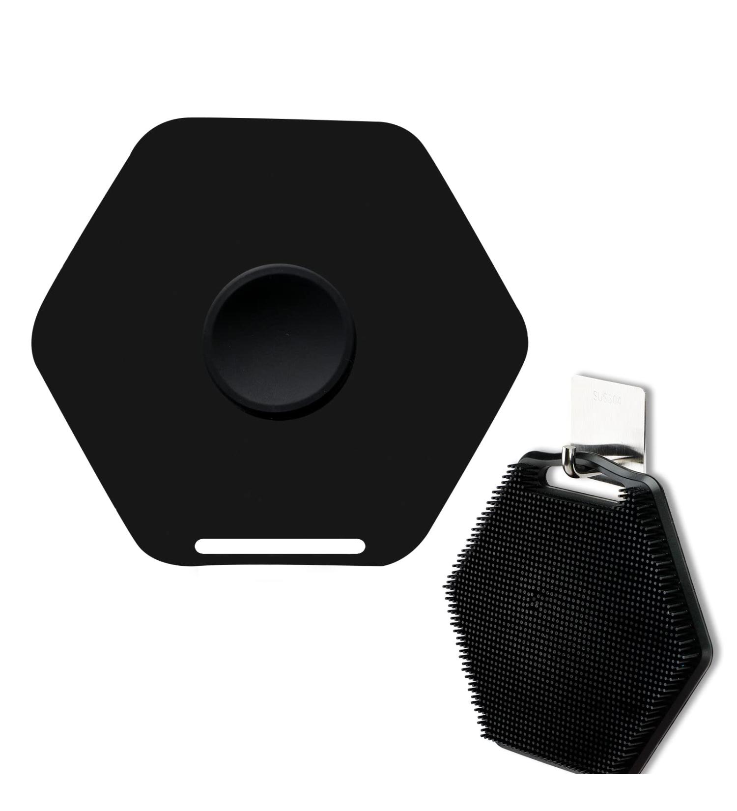 Silicone Body Scrubber & Storage Hook - Handheld Shower Cleansing Brush for Gentle Exfoliating and Massage - Removes Dead Skin - Black - Buy Online on GoSupps.com